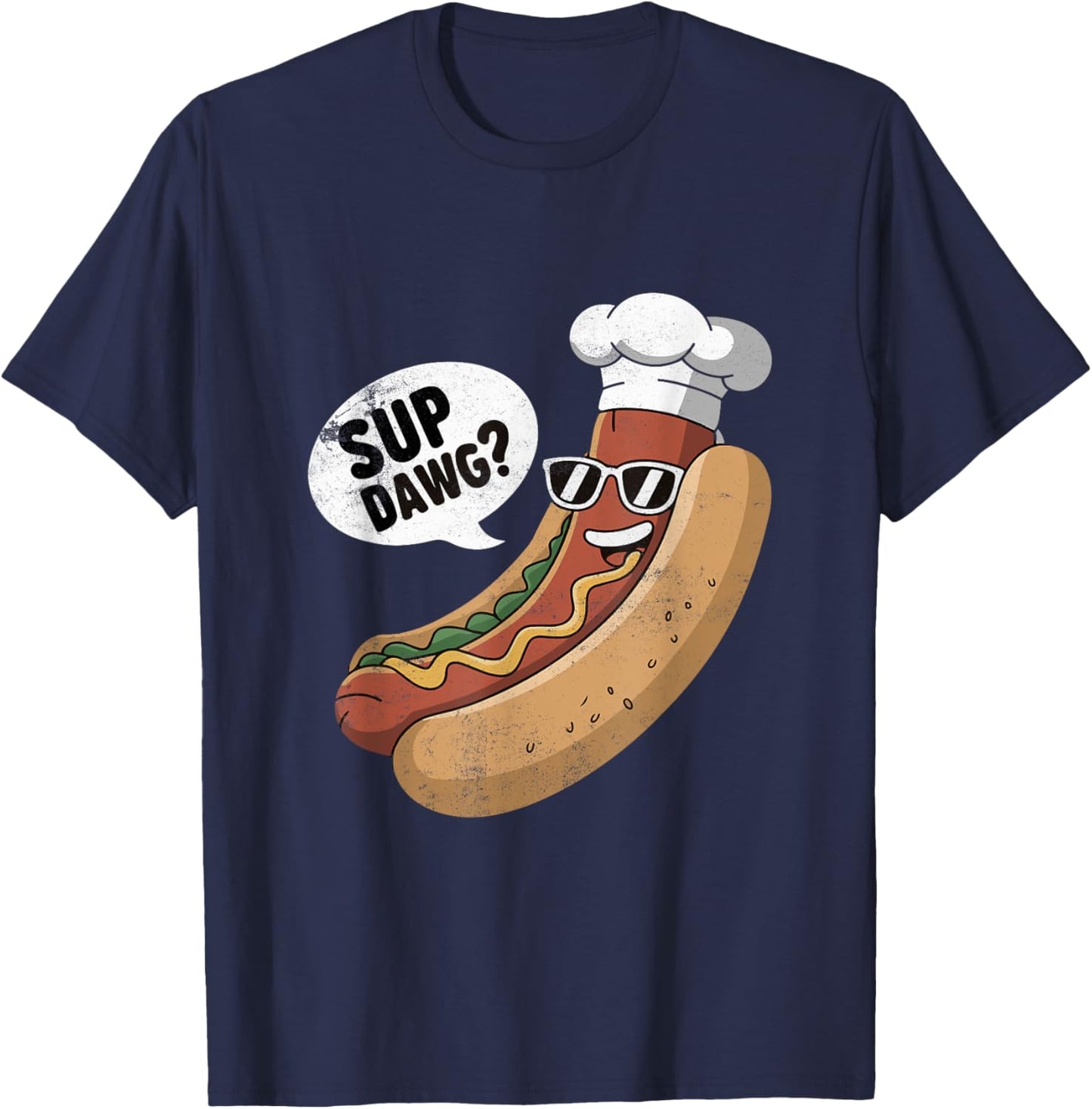 Sup Dawg Funny Hotdog Vintage Graphic T-Shirt - T-Shirt | Navy