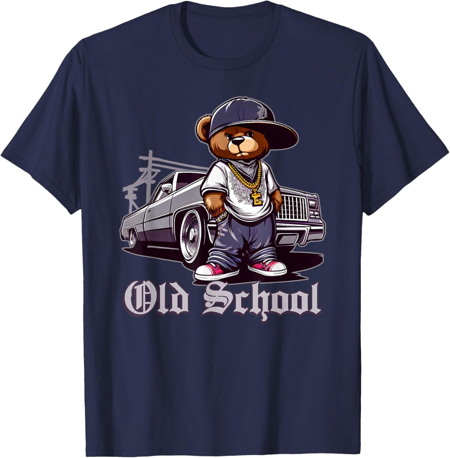 Old School Hip Hop Teddy Bear Lowrider Chicano Culture Cute T-Shirt - T-Shirt | Navy