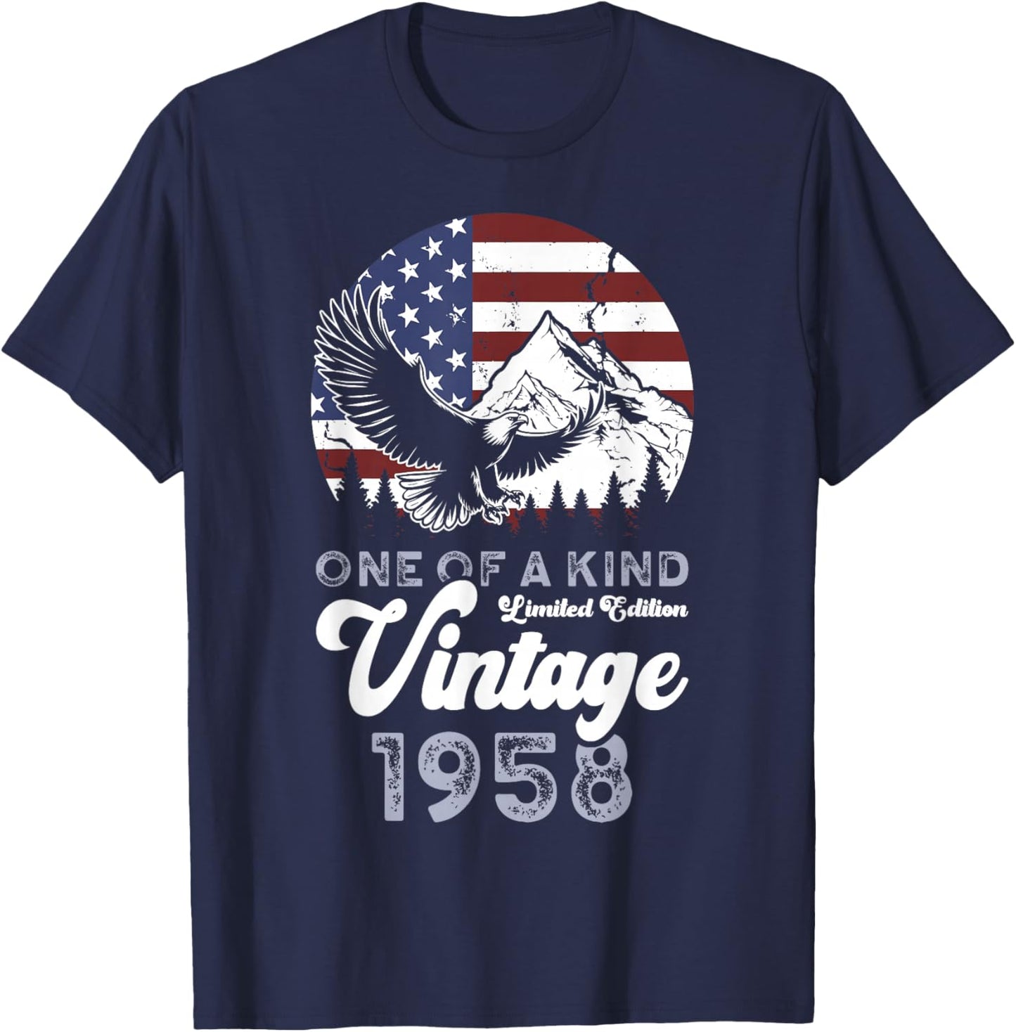 Vintage 1958 Patriotic Eagle 68th Birthday American Flag T-Shirt - T-Shirt | Navy