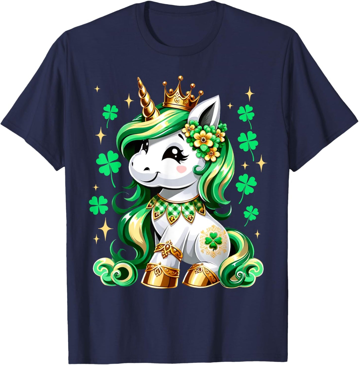 Cute Unicorn Shamrock St Patricks Day Girls Kids Lepricorn T-Shirt - T-Shirt | Navy