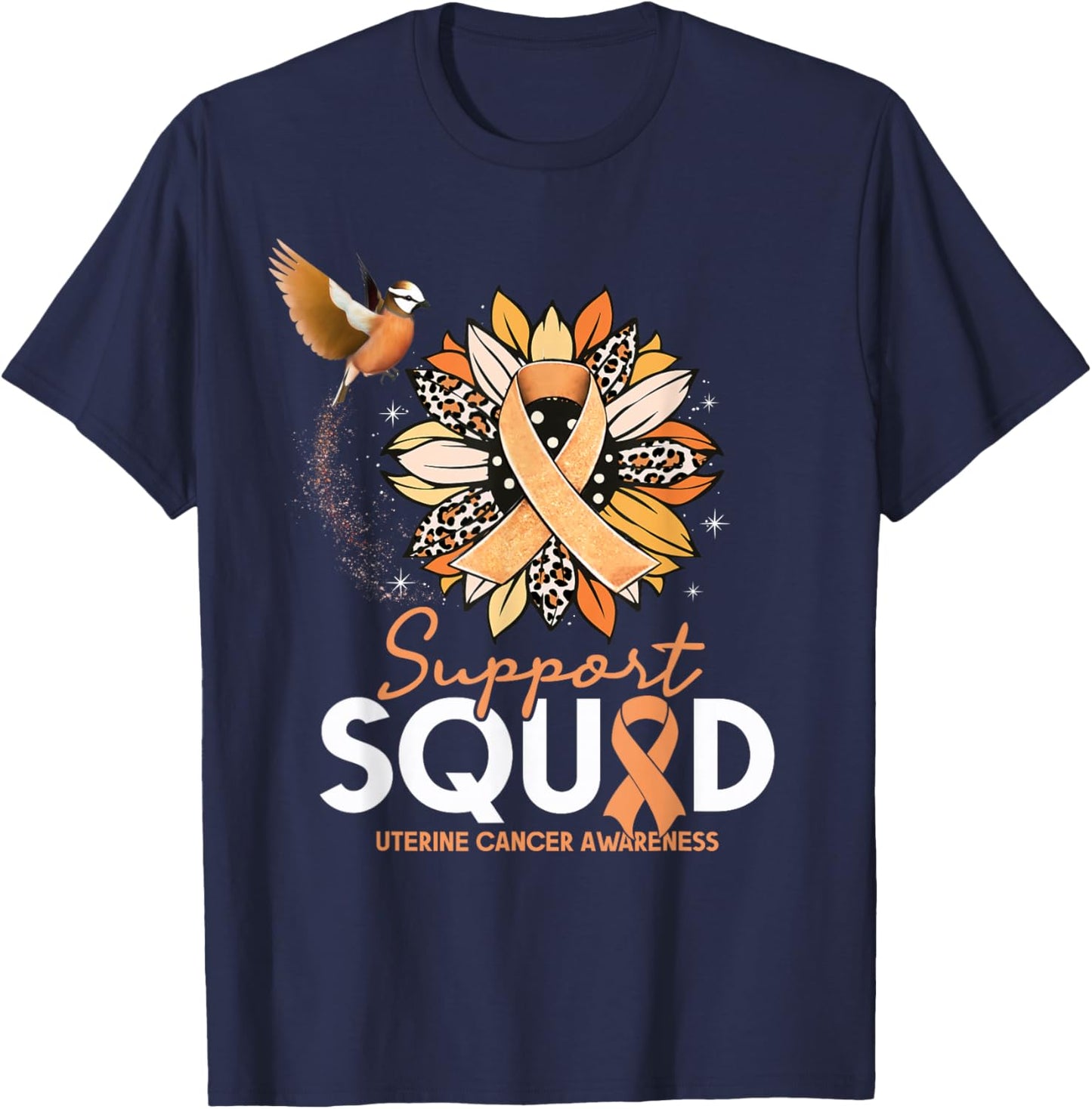 Support Squad Sunflower Hummingbird Uterine Cancer Awareness T-Shirt - T-Shirt | Navy