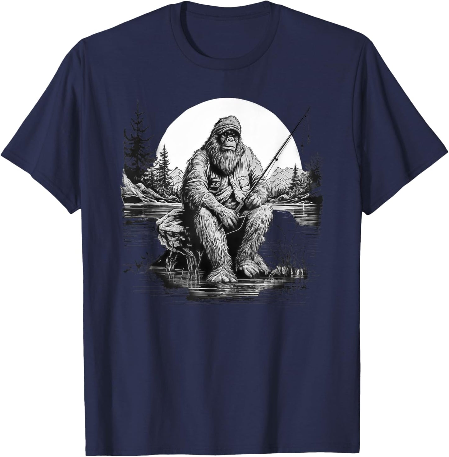 Big foot fishing, Cool Fishing Fisherman Bigfoot Sasquatch T-Shirt - T-Shirt | Navy