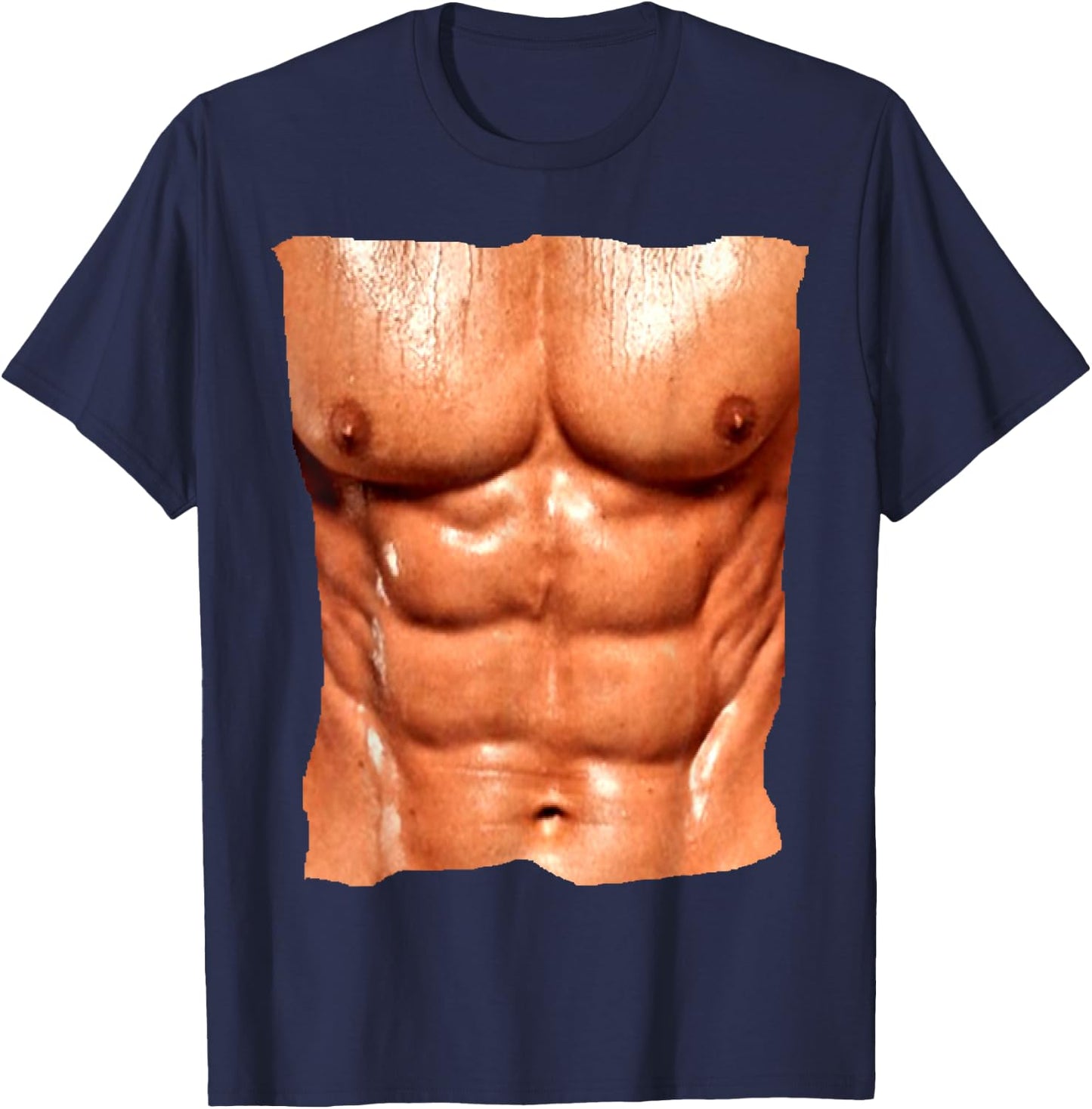 Replica Six Pack Abdomnial Abs Fake Muscle Chest T-Shirt - T-Shirt | Navy
