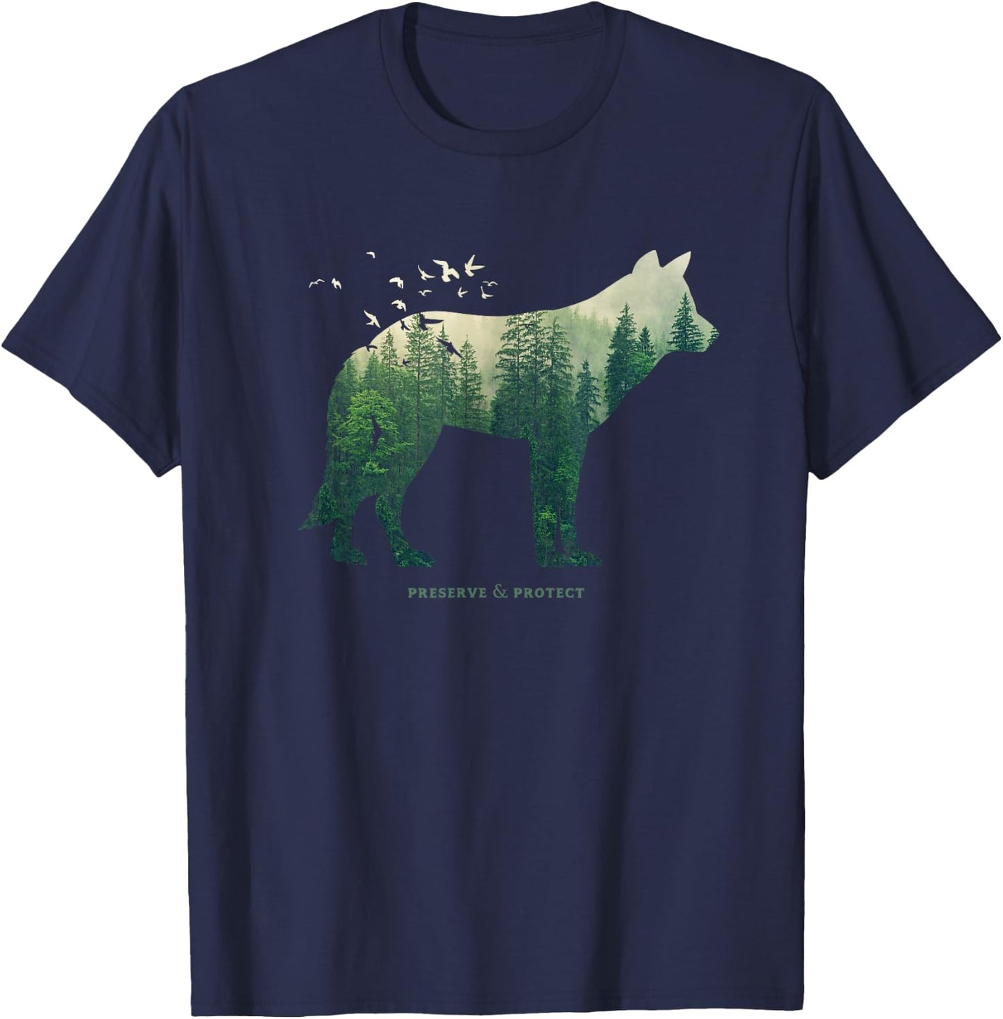 Preserve & Protect Environmental Protection Climate Protection Wolf Silhouette T-Shirt - T-Shirt | Navy