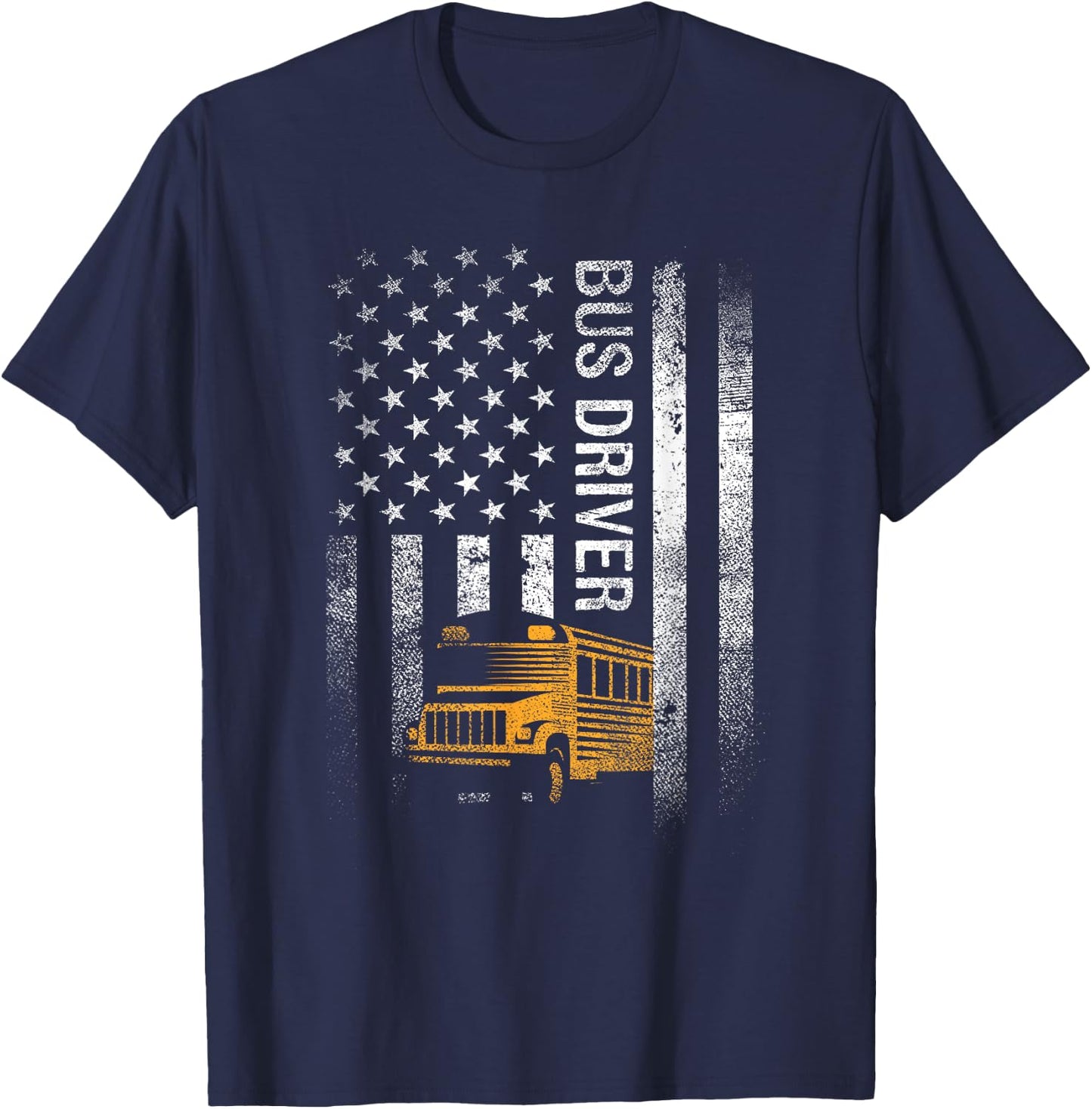 School Bus Driver USA American Flag Funny Bus Driver Gift T-Shirt - T-Shirt | Navy