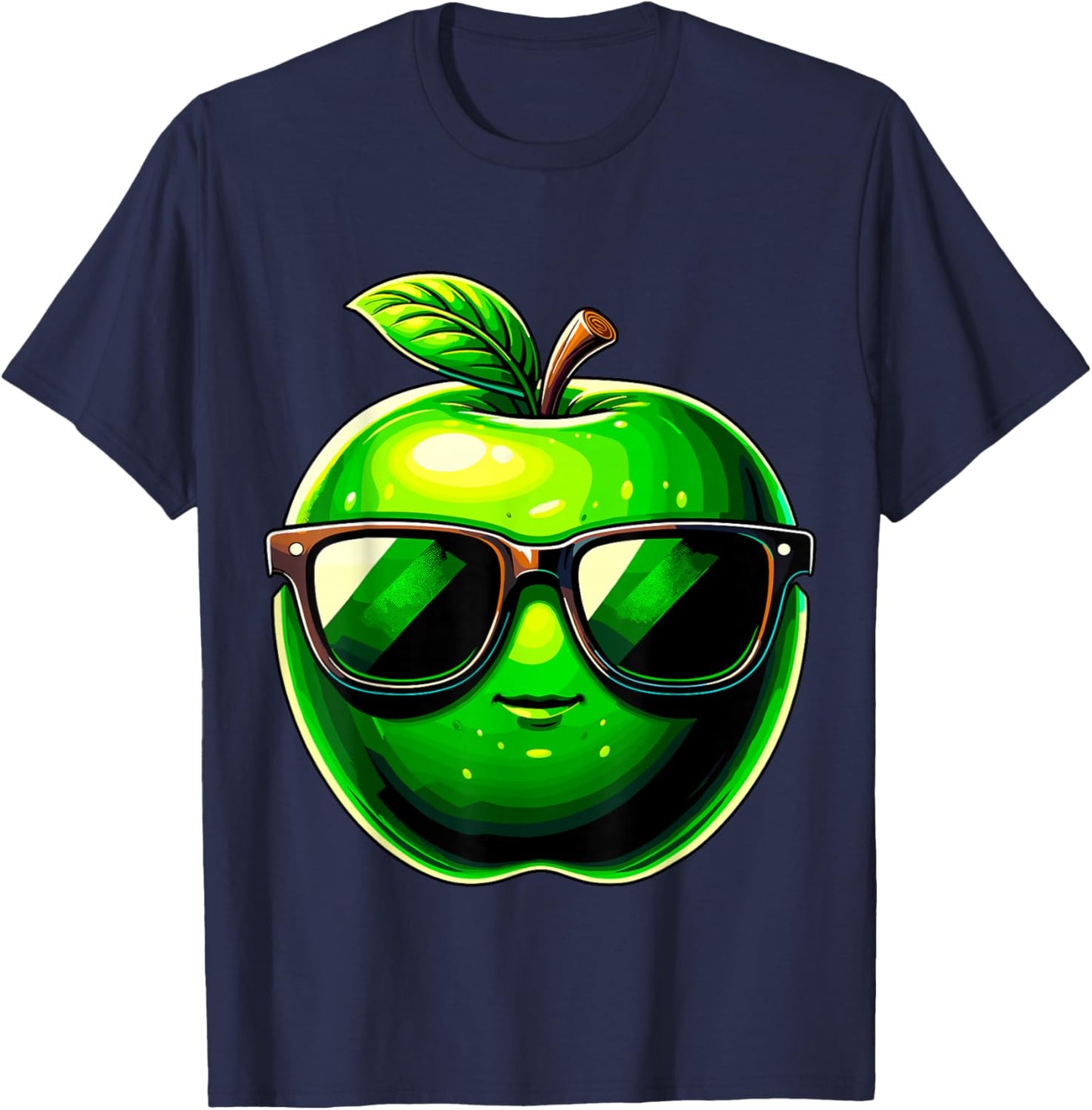 Green Apple with Sunglasses T-Shirt - T-Shirt | Navy