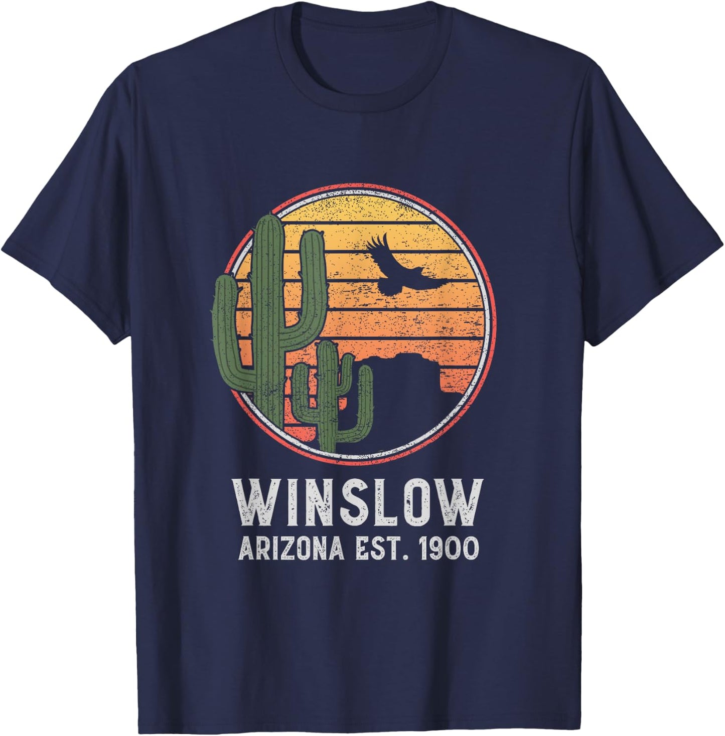Winslow Arizona Retro Cactus and Sun T-Shirt - T-Shirt | Navy