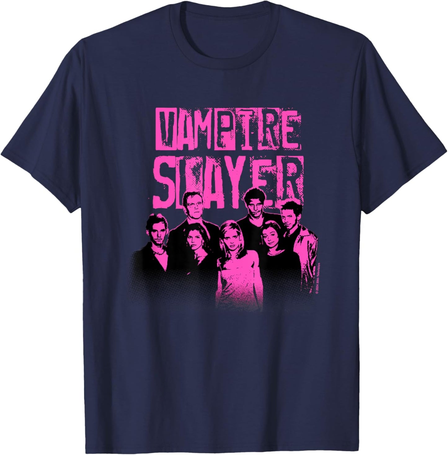Buffy The Vampire Slayer Main Characters Faded Group Logo T-Shirt - T-Shirt | Navy