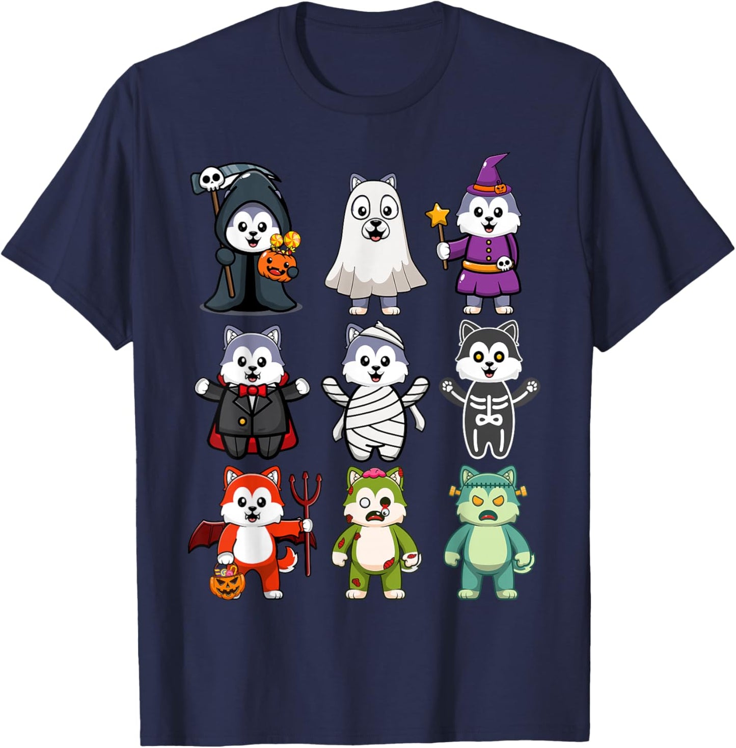 Husky Dog Spooky Boo-Jee Horror Pumpkin Husky Halloween T-Shirt - T-Shirt | Navy