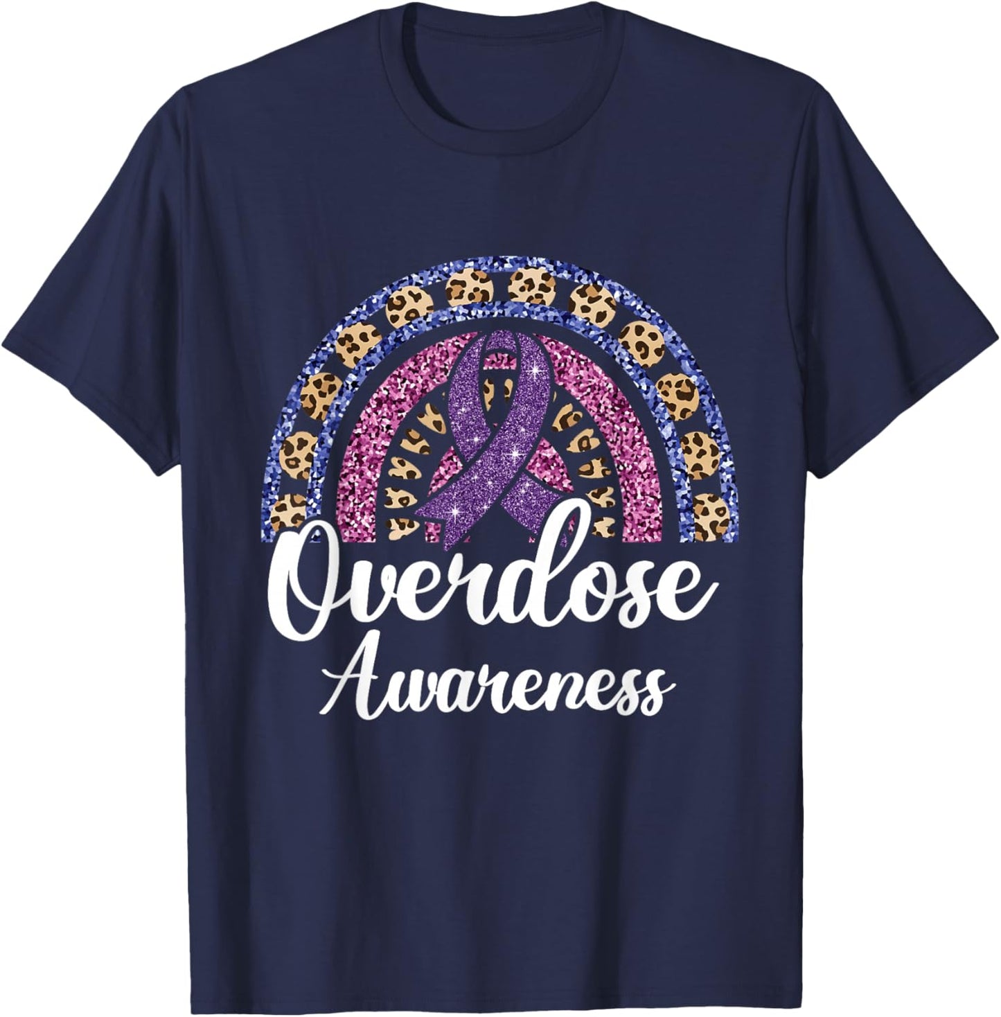 Overdose Awareness Purple Ribbon Drug Addiction T-Shirt - T-Shirt | Navy