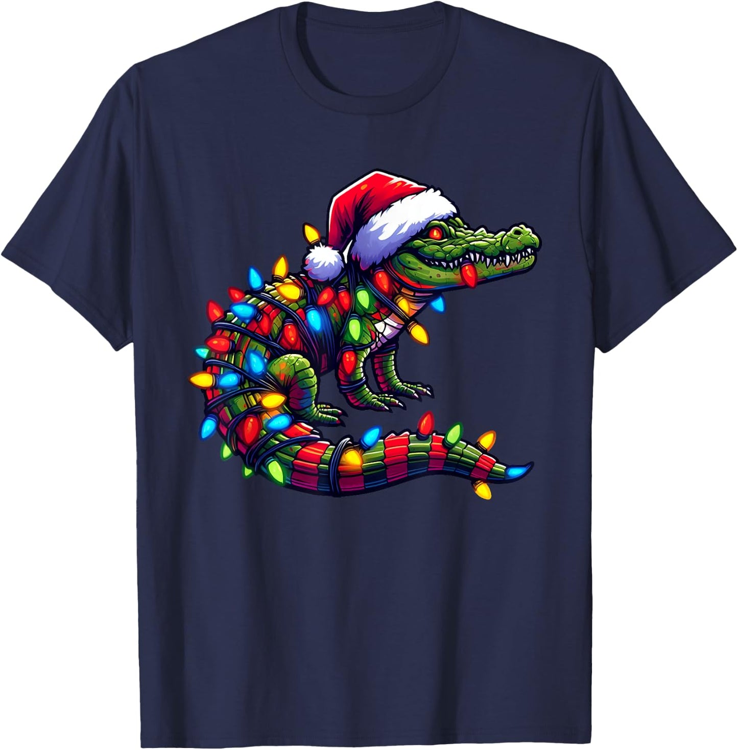 Alligator Santa Pajama Christmas Lights Xmas Toddler Kids T-Shirt - T-Shirt | Navy