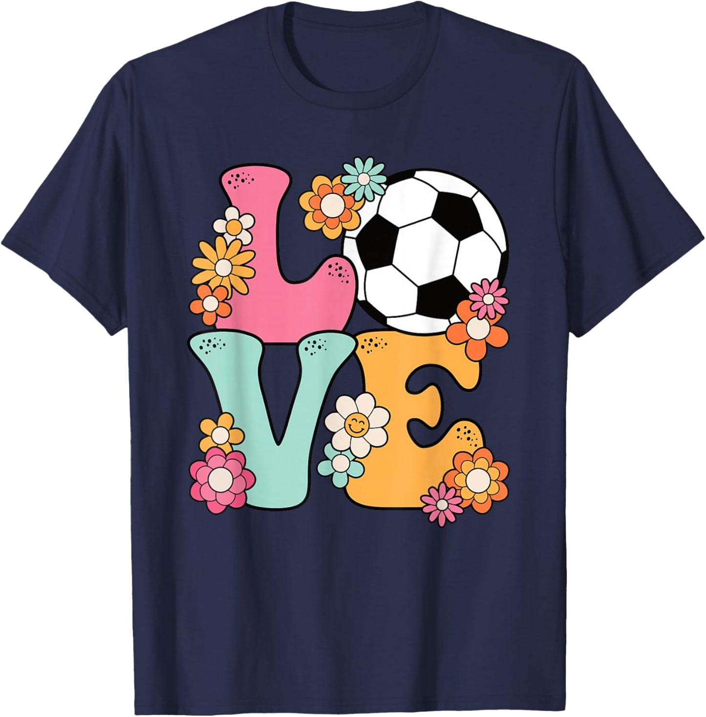 Groovy Soccer Love Cute Soccer Lover Women Teens Girls T-Shirt - T-Shirt | Navy