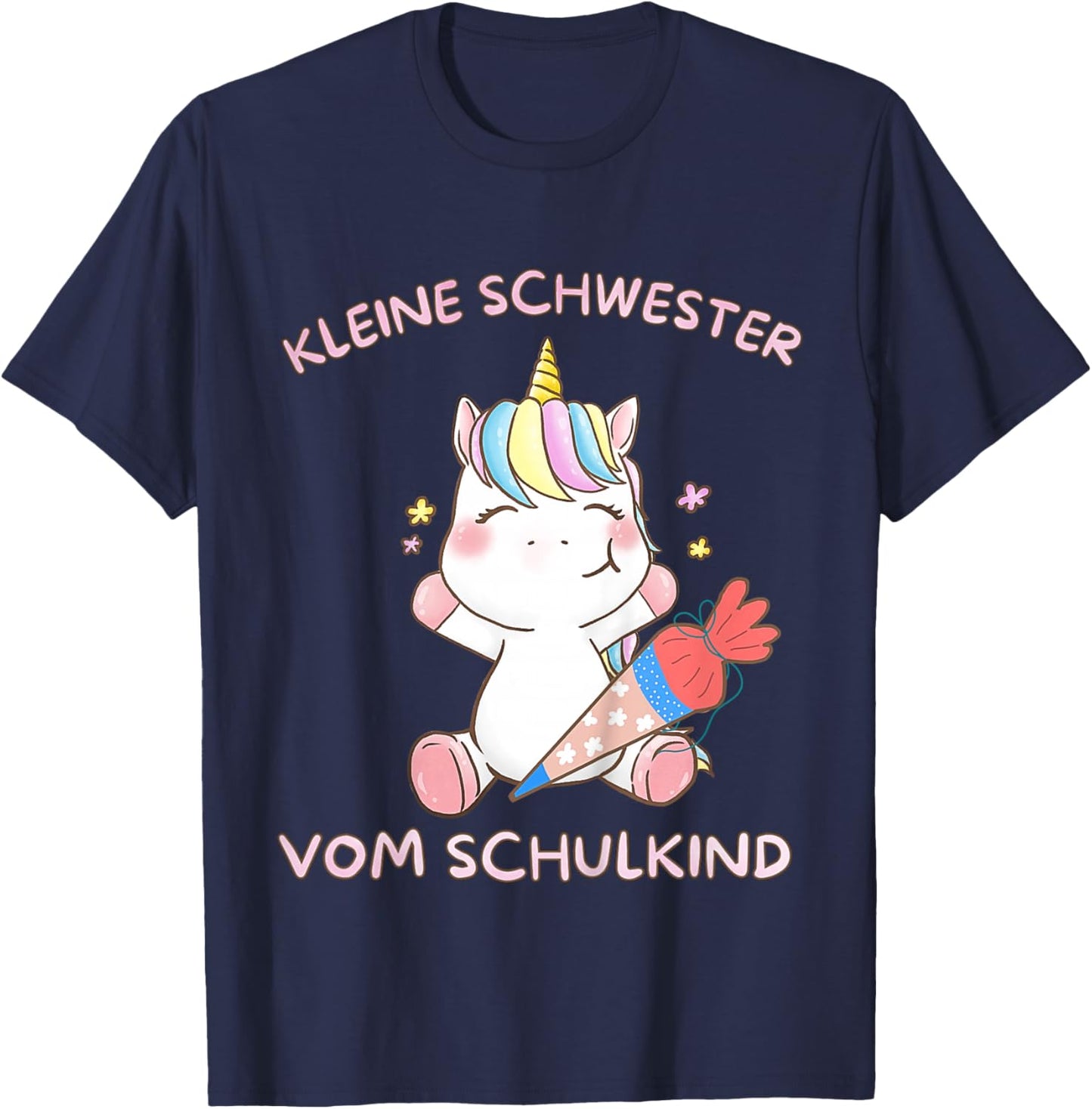 Einhorn Mädchen Einschulung Oberteil Schwester vom Schulkind T-Shirt - T-Shirt | Navy