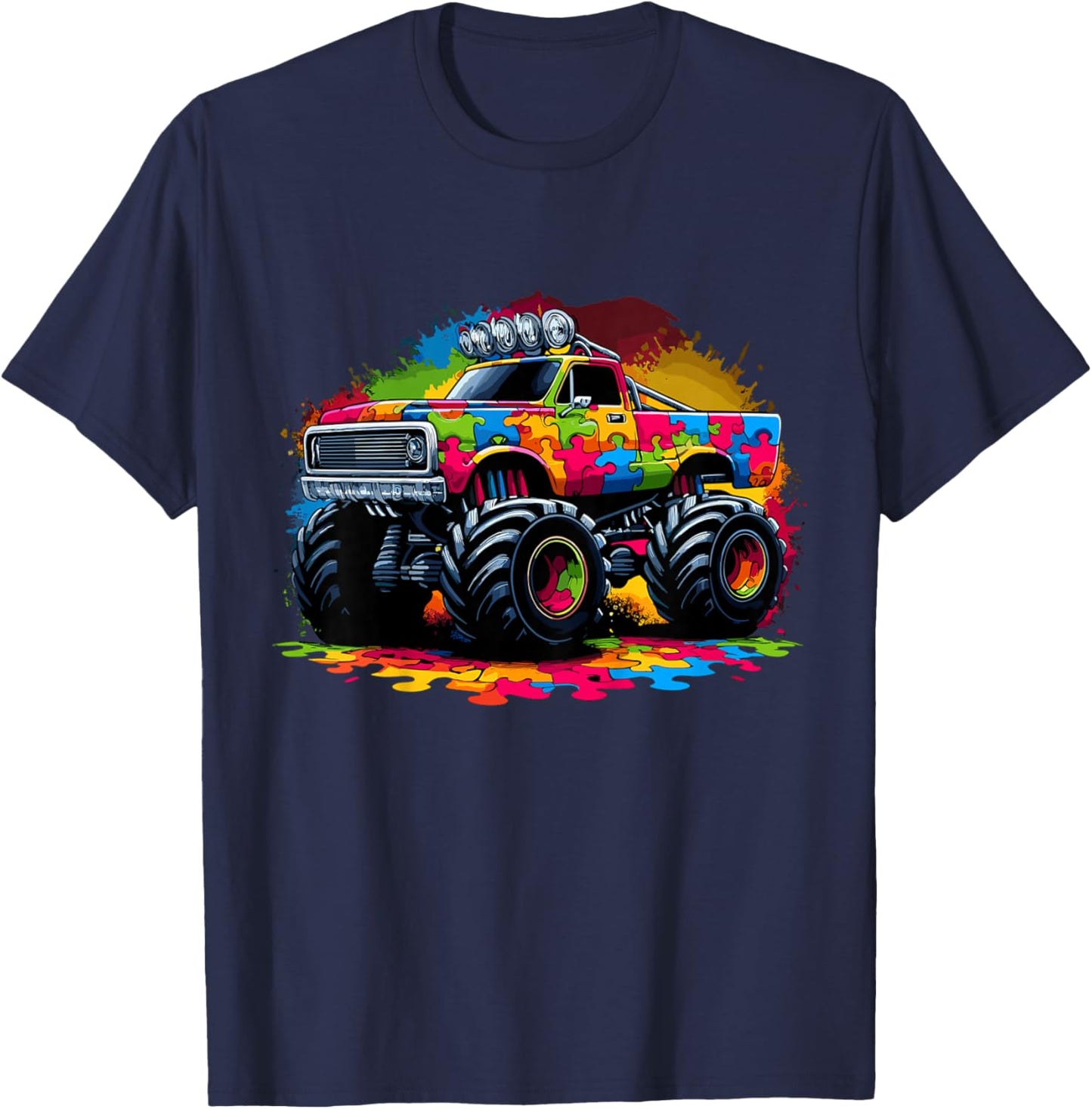 Autism Awareness Puzzle Monster Truck Autism T-Shirt - T-Shirt | Navy