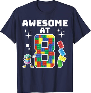 Building Blocks Building Bricks 8th Birthday Boy Dabbing Boy T-Shirt - T-Shirt | Navy