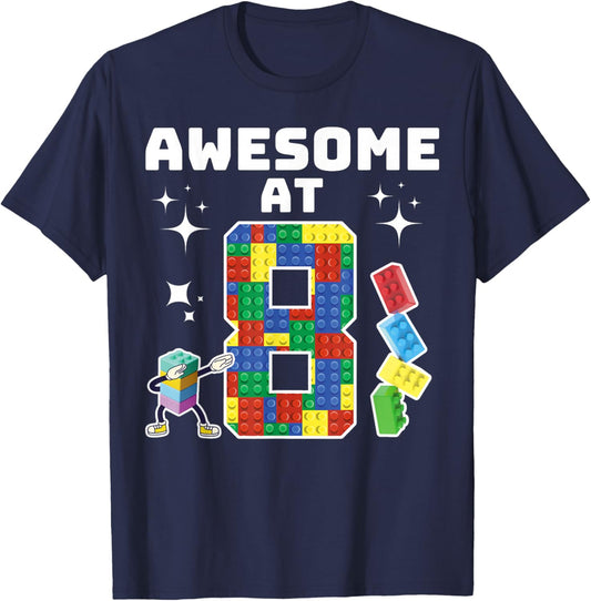 Building Blocks Building Bricks 8th Birthday Boy Dabbing Boy T-Shirt - T-Shirt | Navy