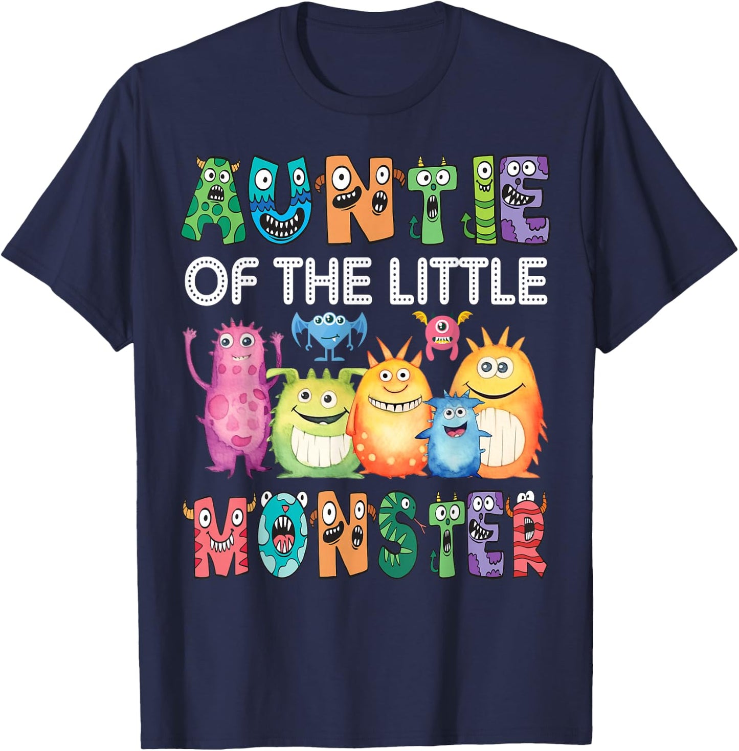Auntie Of The Little Monster Kids 1St Birthday Party T-Shirt - T-Shirt | Navy
