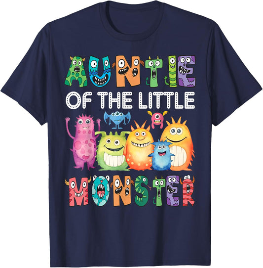 Auntie Of The Little Monster Kids 1St Birthday Party T-Shirt - T-Shirt | Navy