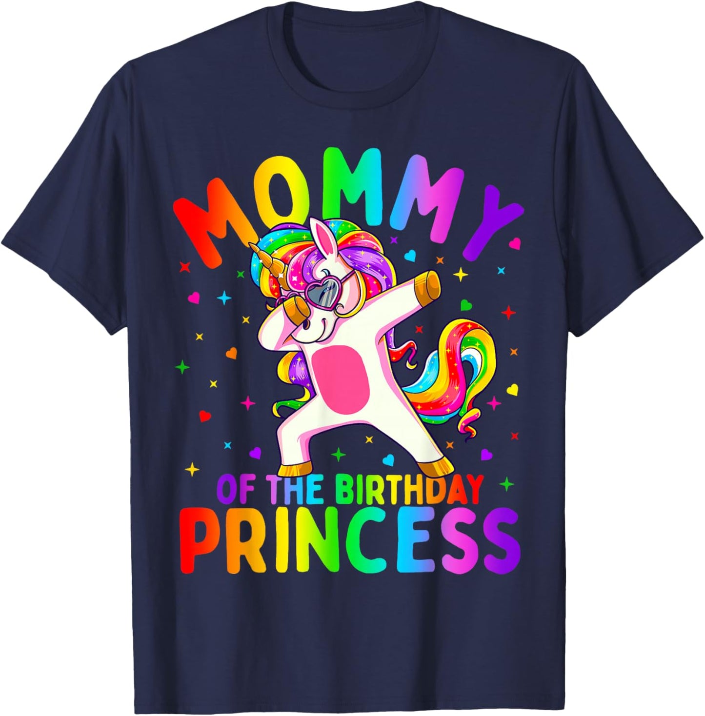 Mommy of The Birthday Princess Girl Dabbing Unicorn Mom Small T-Shirt - T-Shirt | Navy