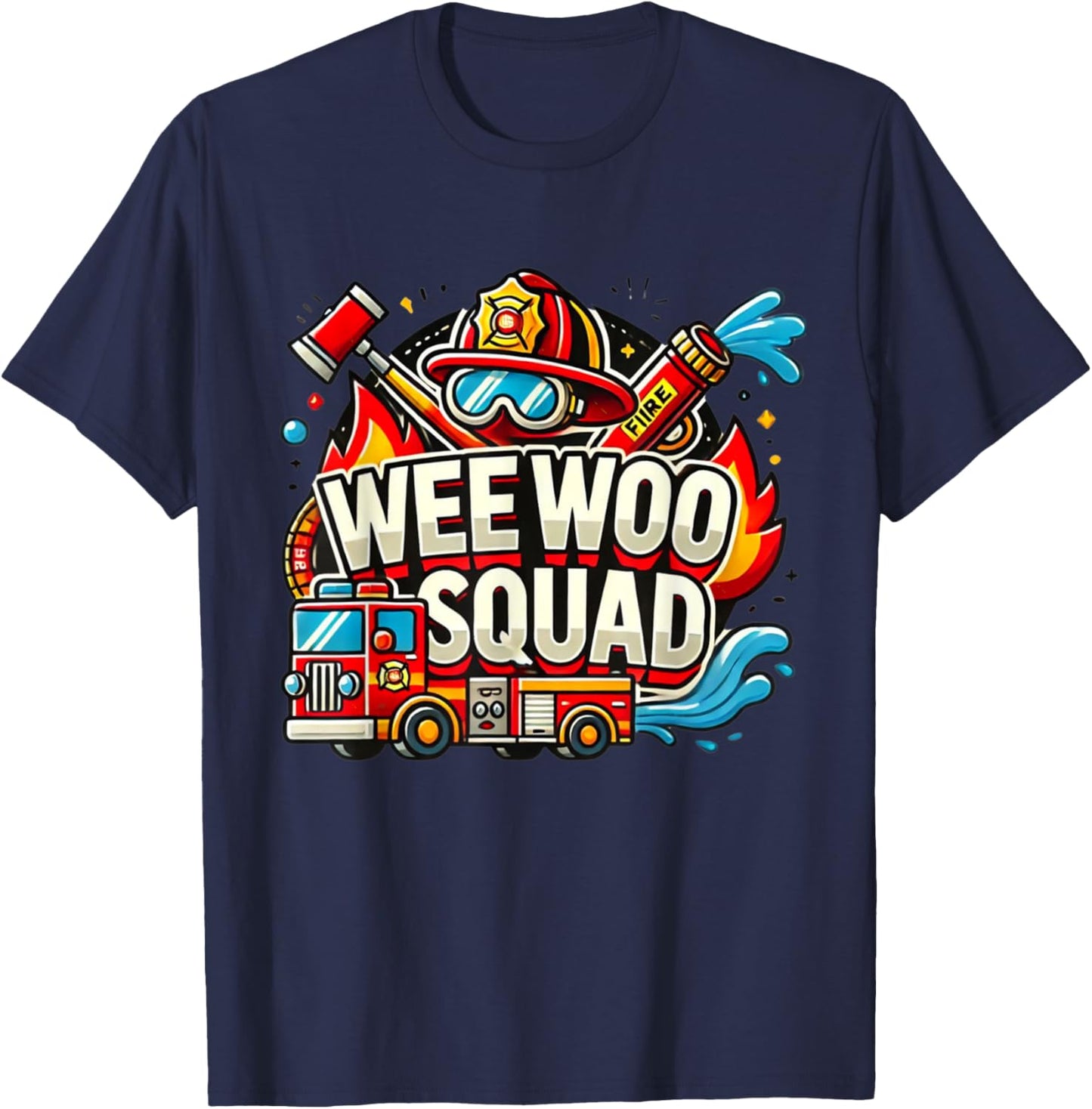 Funny Wee Woo Squad Fire Truck Design for Kids and Adults T-Shirt - T-Shirt | Navy