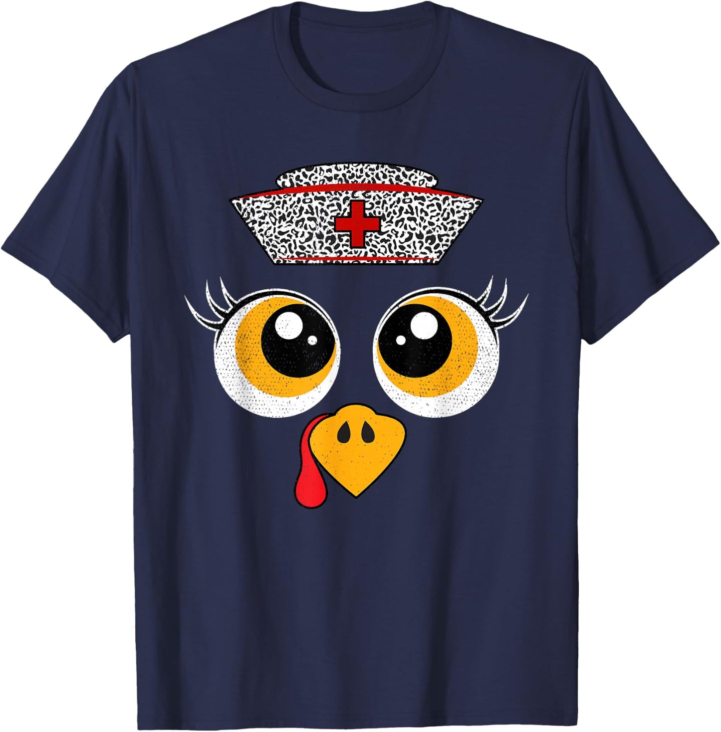 Thanksgiving Scrub Tops Women Turkey Face Nurse Holiday T-Shirt - T-Shirt | Navy