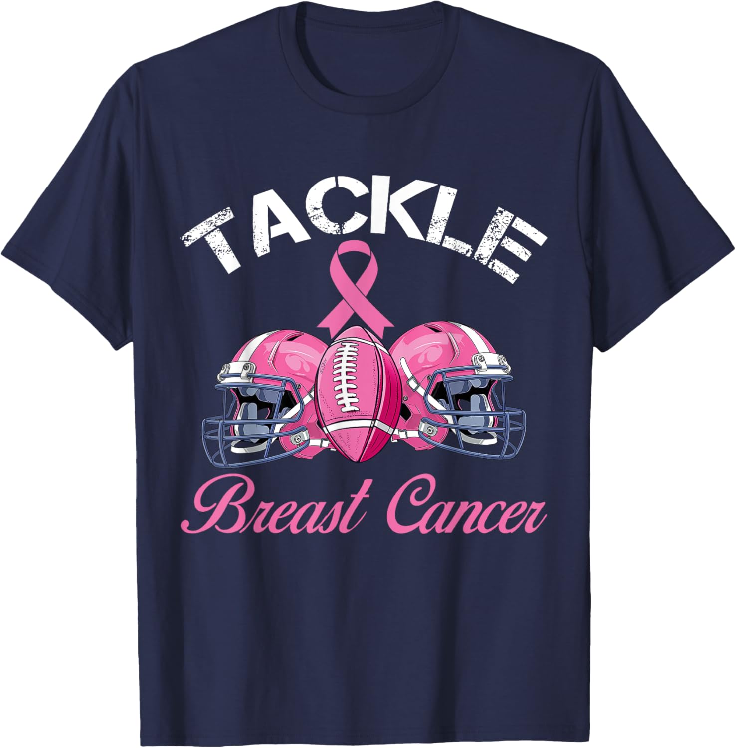 Cancer Football Lovers Tackle Breast Cancer Awareness T-Shirt - T-Shirt | Navy