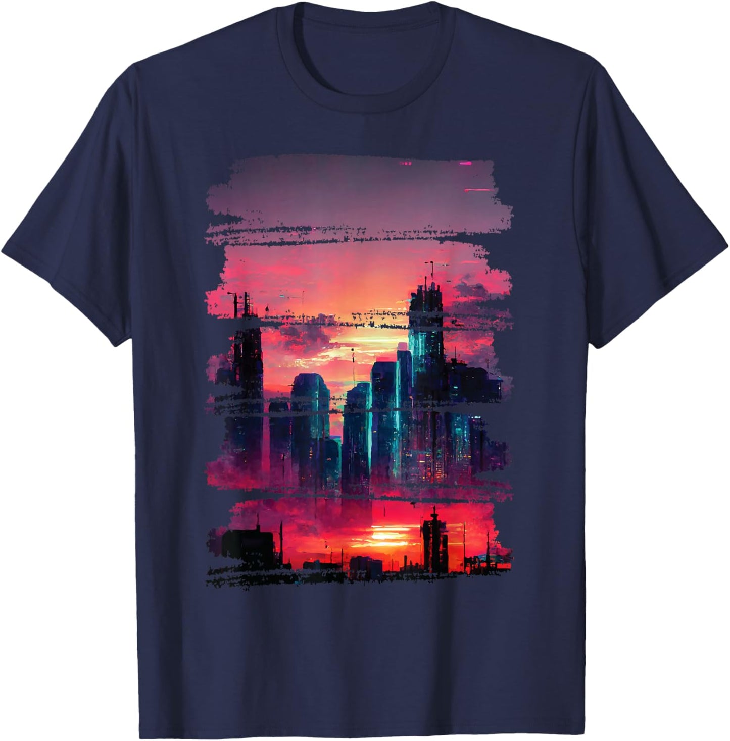 City Skyline Cyberpunk Aesthetic Japanese Streetwear Thema T-Shirt - T-Shirt | Navy