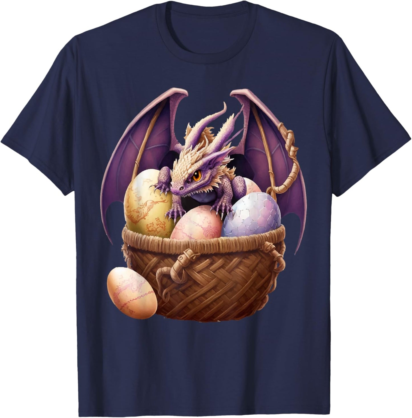 Dragon Girl Lover Collecting Easter Eggs - Kids Cute Dragons T-Shirt - T-Shirt | Navy