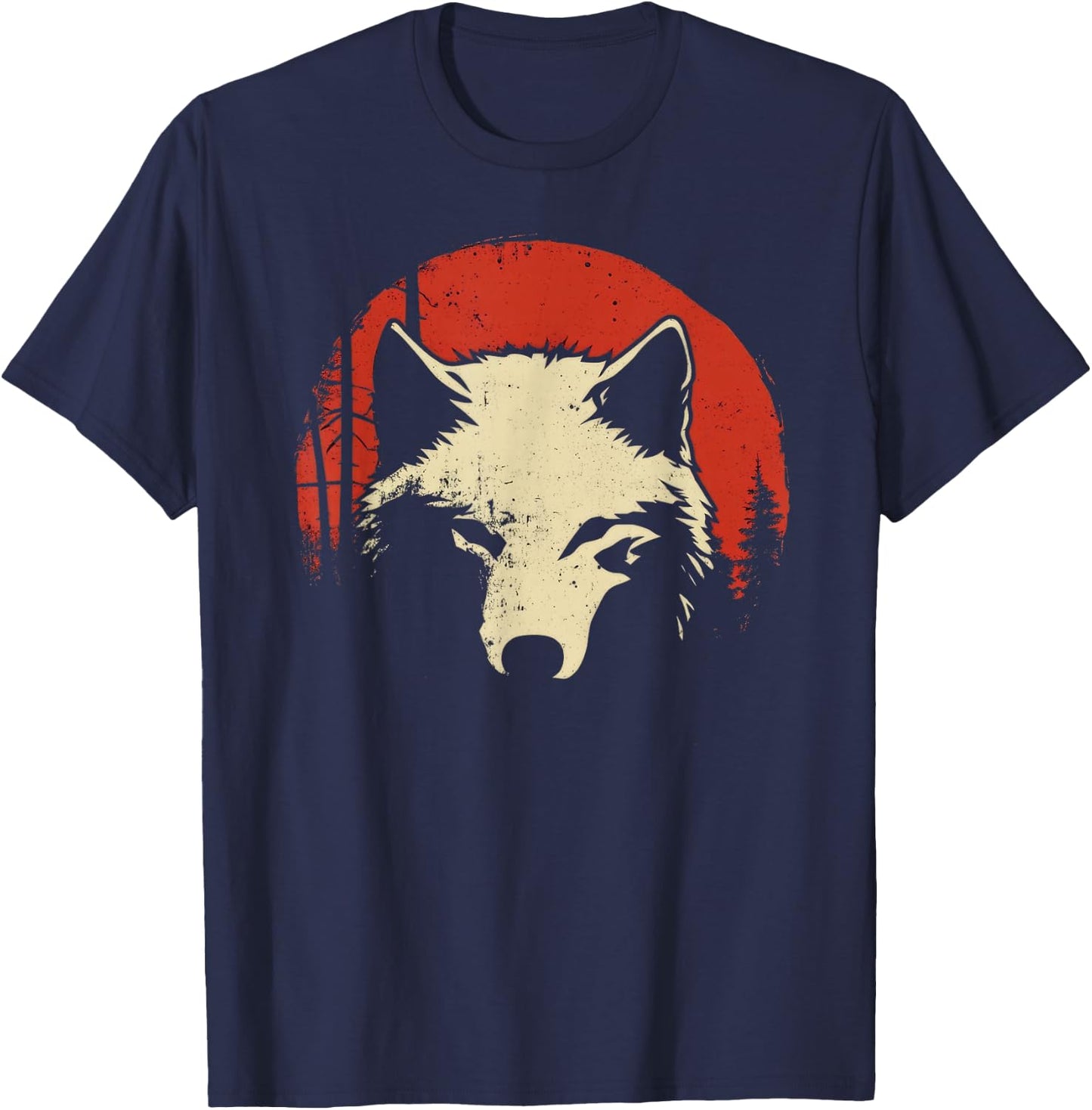Wolf Red Moon Wildlife Animal Wolf Japanese T-Shirt - T-Shirt | Navy