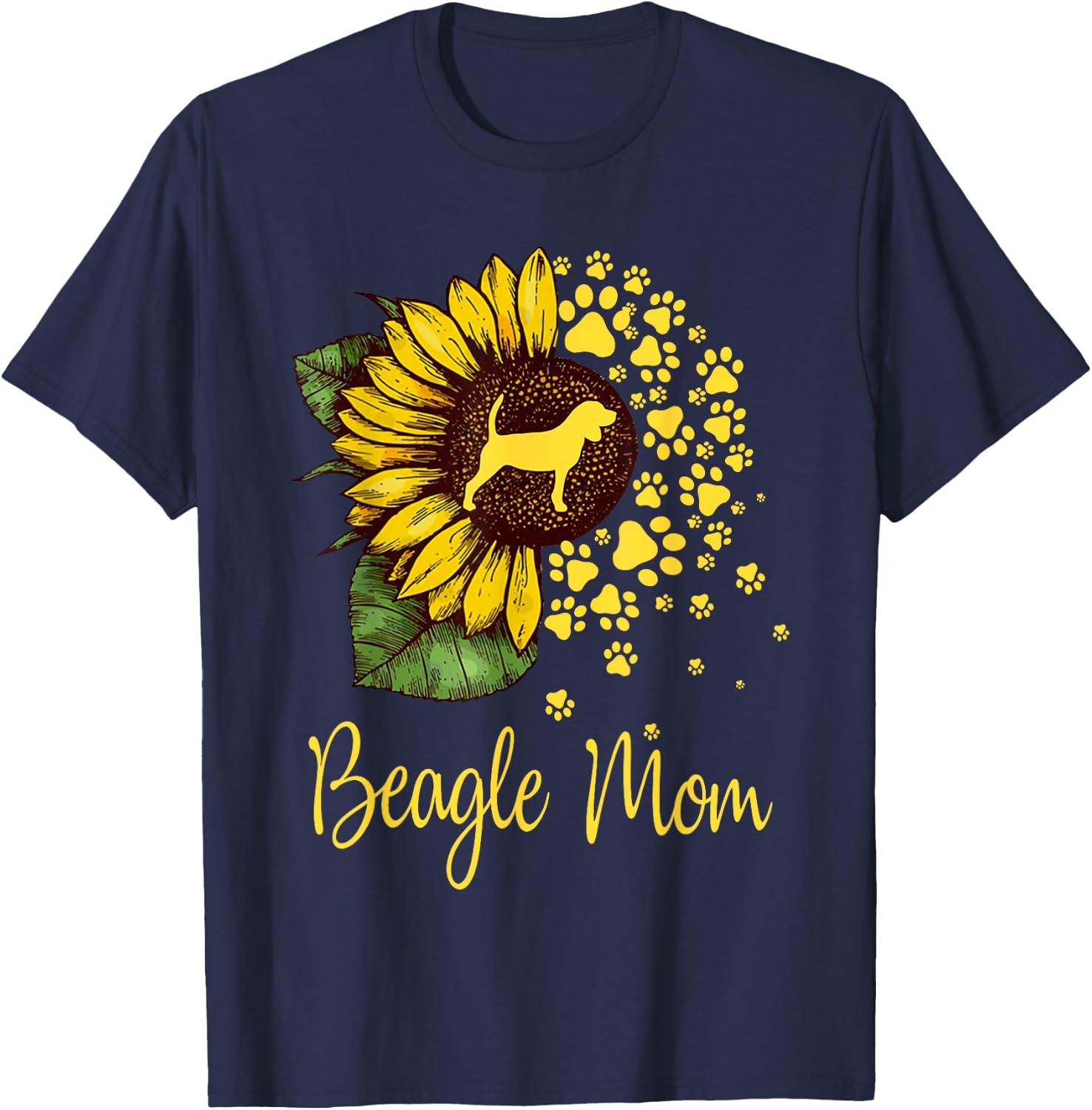 Sunflower Beagle Mom Dog Lover T-Shirt - T-Shirt | Navy