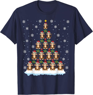 Santa Monkeys Lover Xmas Gift Monkey Christmas Tree T-Shirt - T-Shirt | Navy