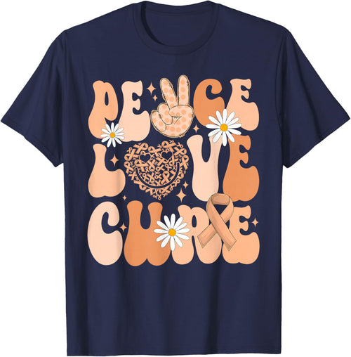 Retro Groovy Peace Love Cure Uterine Cancer Awareness Month