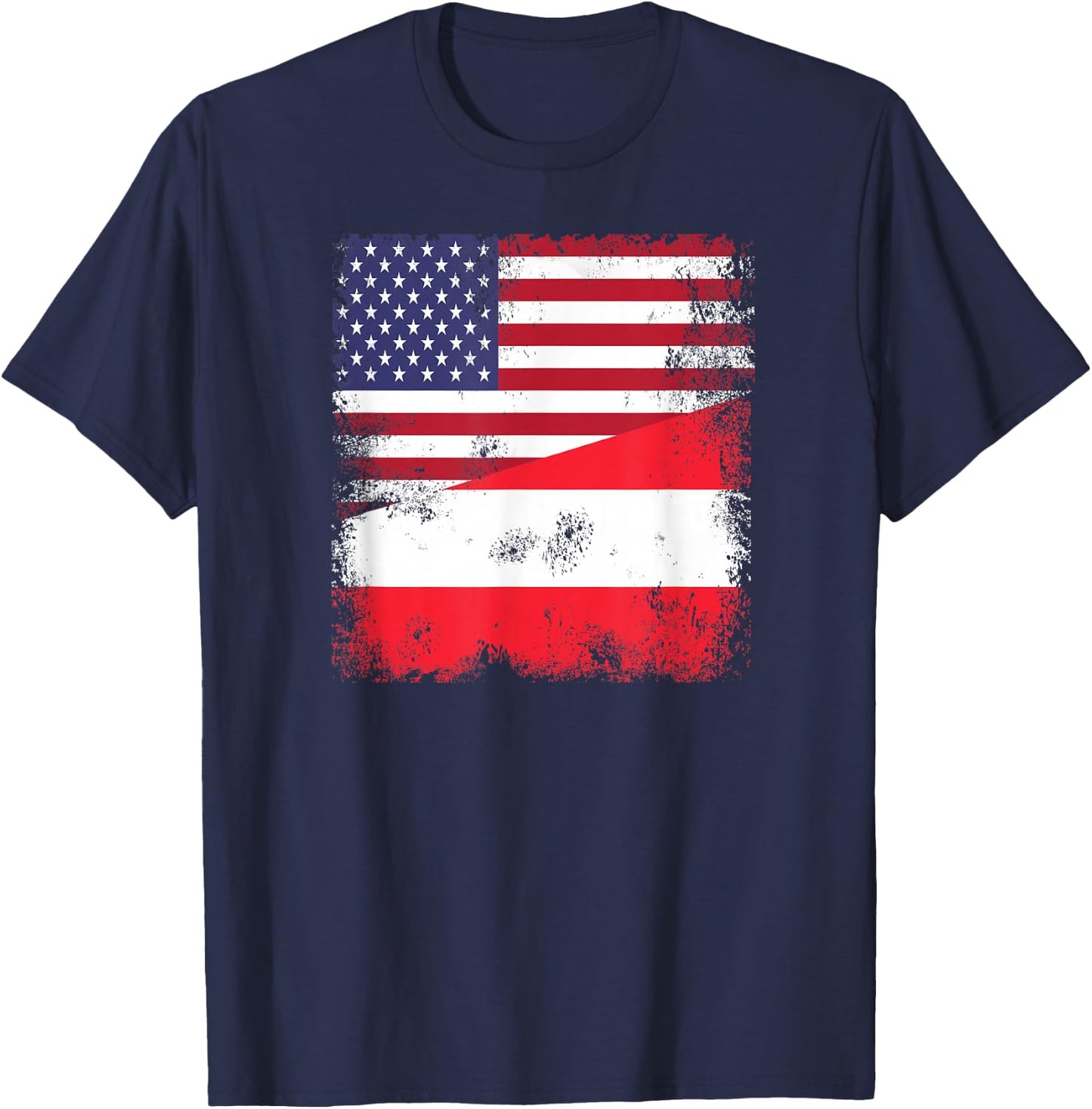 Half Austrian Flag | Vintage Austria USA Gift T-Shirt - T-Shirt | Navy