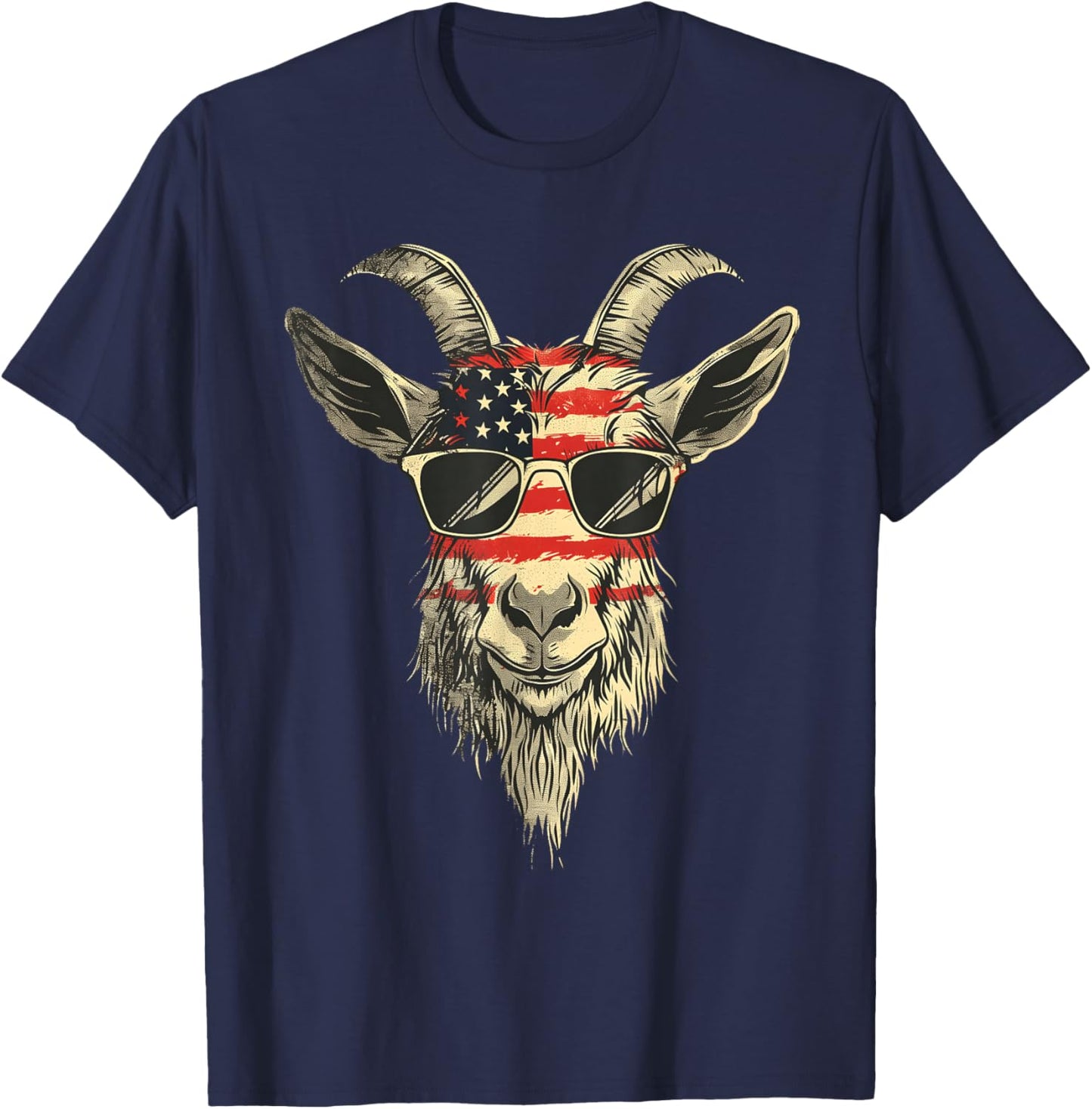 Cool Goat with Sunglasses and USA Flag T-Shirt - T-Shirt | Navy