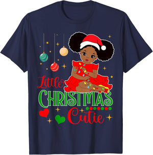 Black Girl Little Christmas Cutie Kids Toddler Girl Xmas Pjs T-Shirt - T-Shirt | Navy