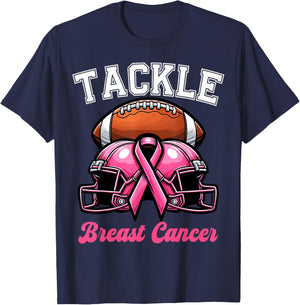 Tackle Breast Cancer Football Pink Breast Cancer Awareness T-Shirt - T-Shirt | Navy
