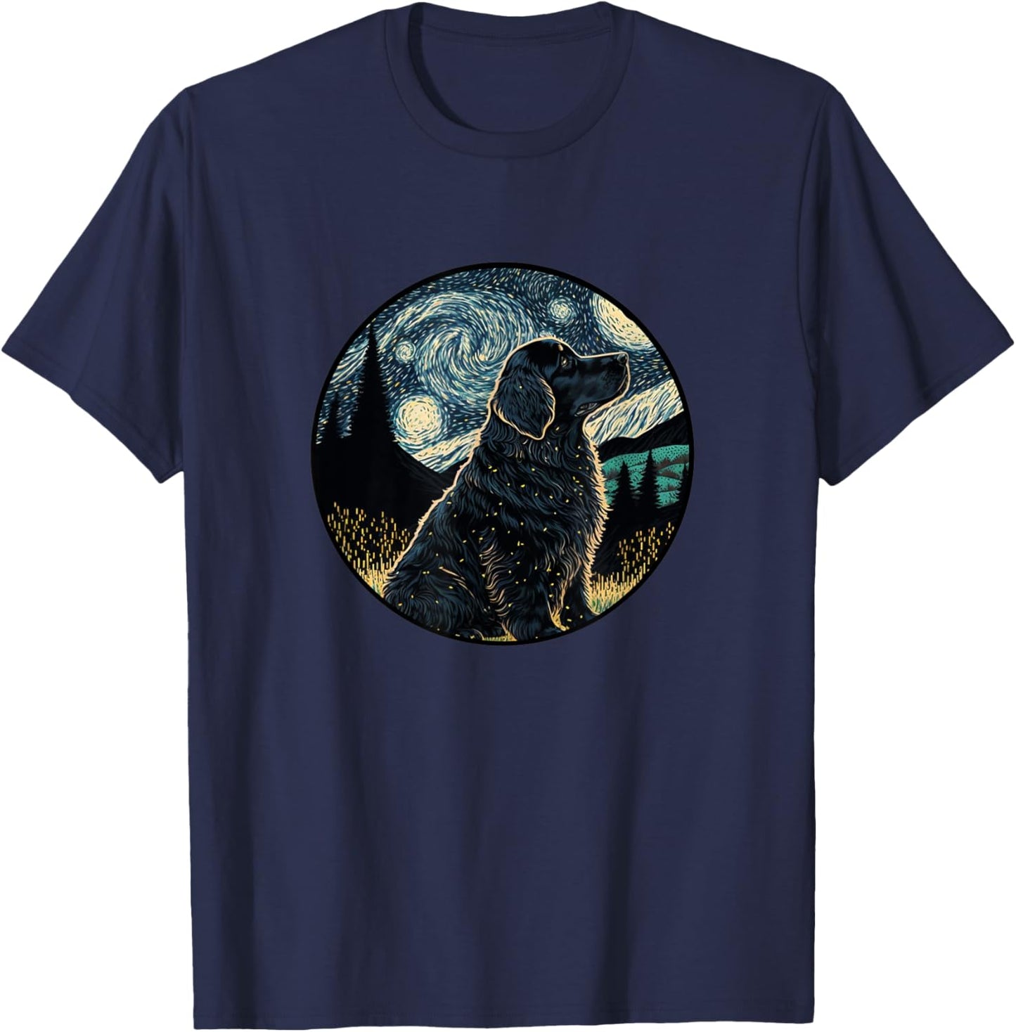 Black Golden Mountain Dog Starry Night Painting Dog Mom Dad Women Kids T-Shirt - T-Shirt | Navy