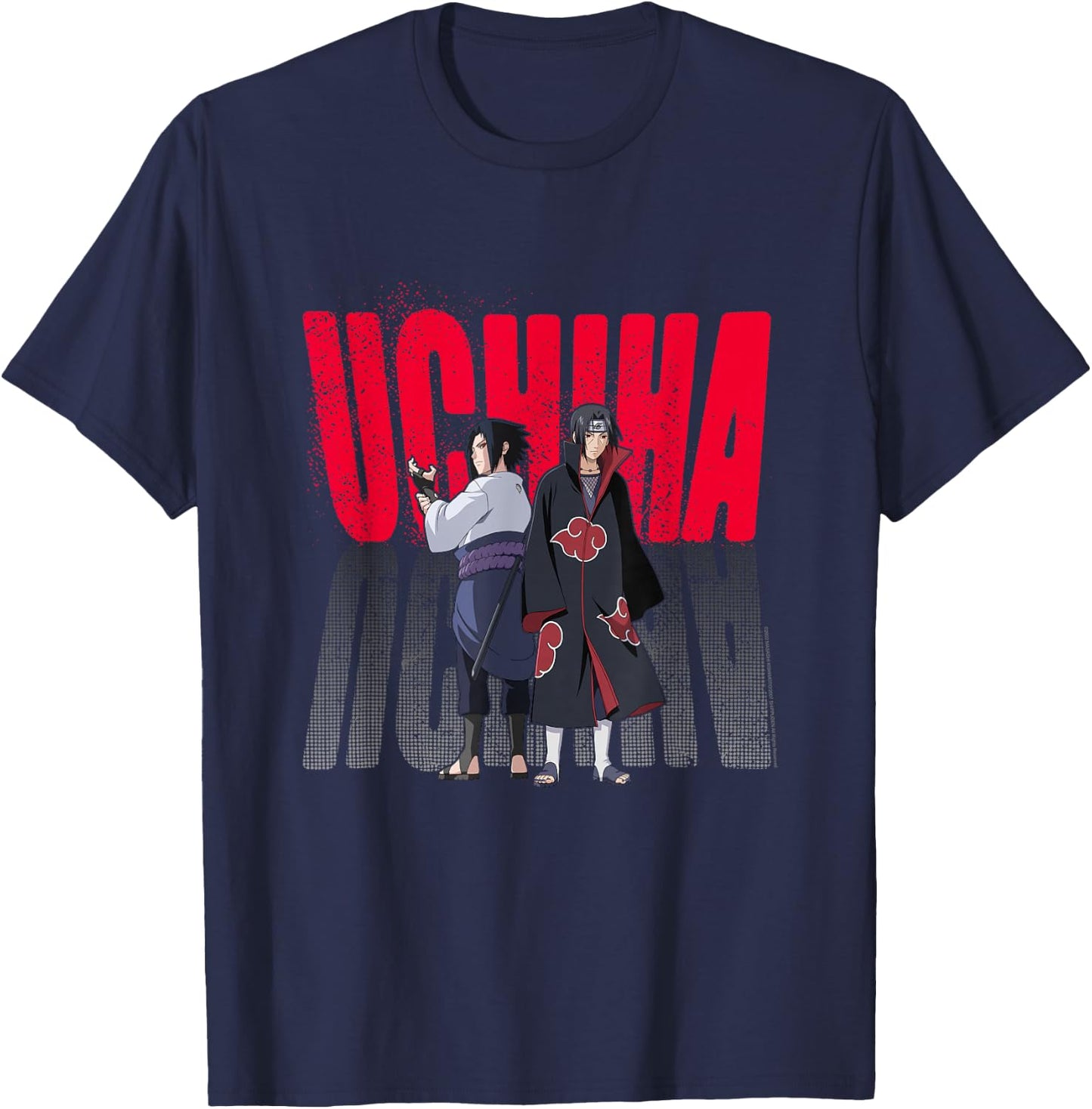 Naruto Shippuden Uchiha Itachi & Sasuke Gradient Logo Anime T-Shirt - T-Shirt | Navy