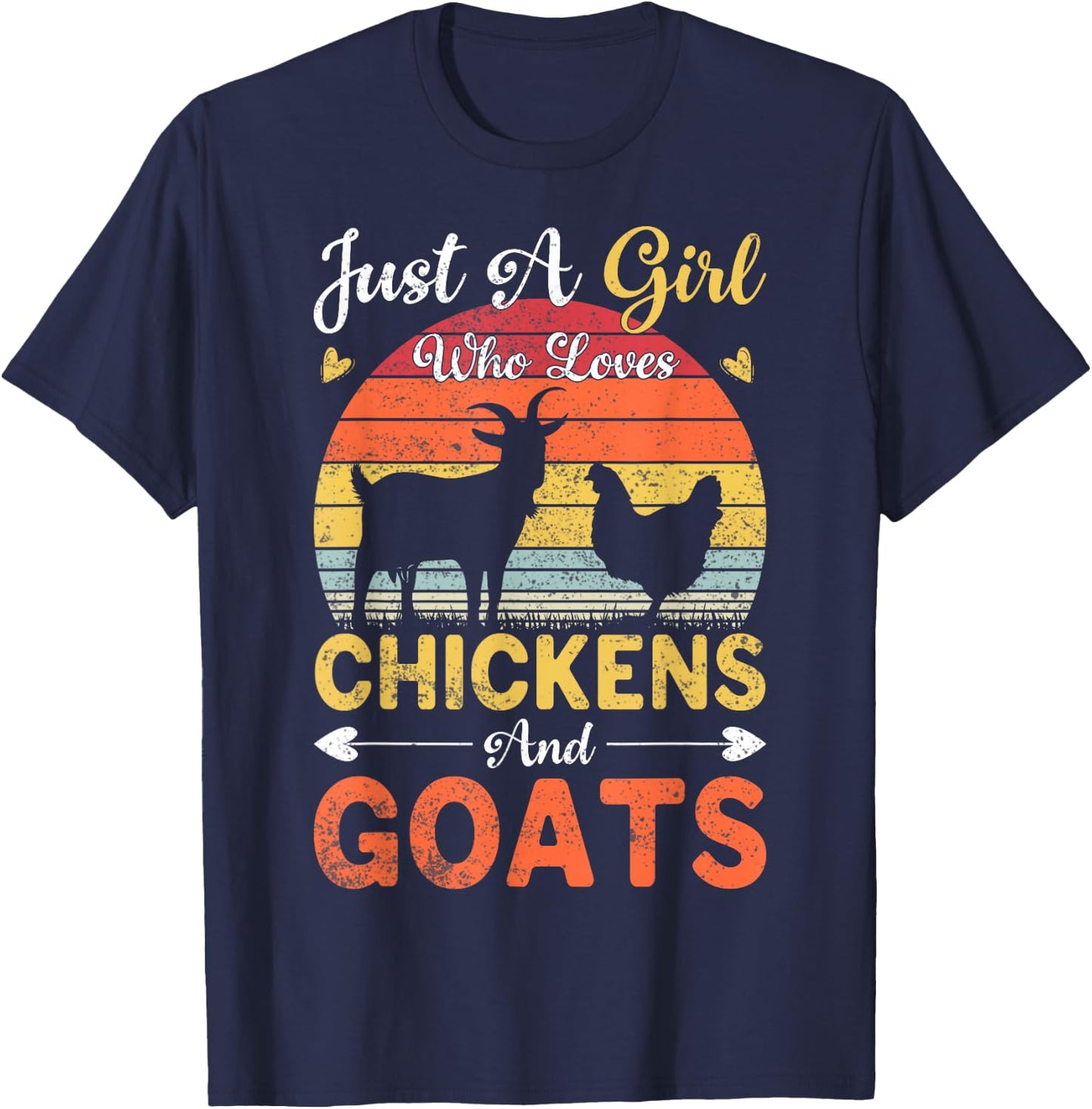 Vintage Just A Girl Who Loves Chickens And Goats Farmer Gift T-Shirt - T-Shirt | Navy