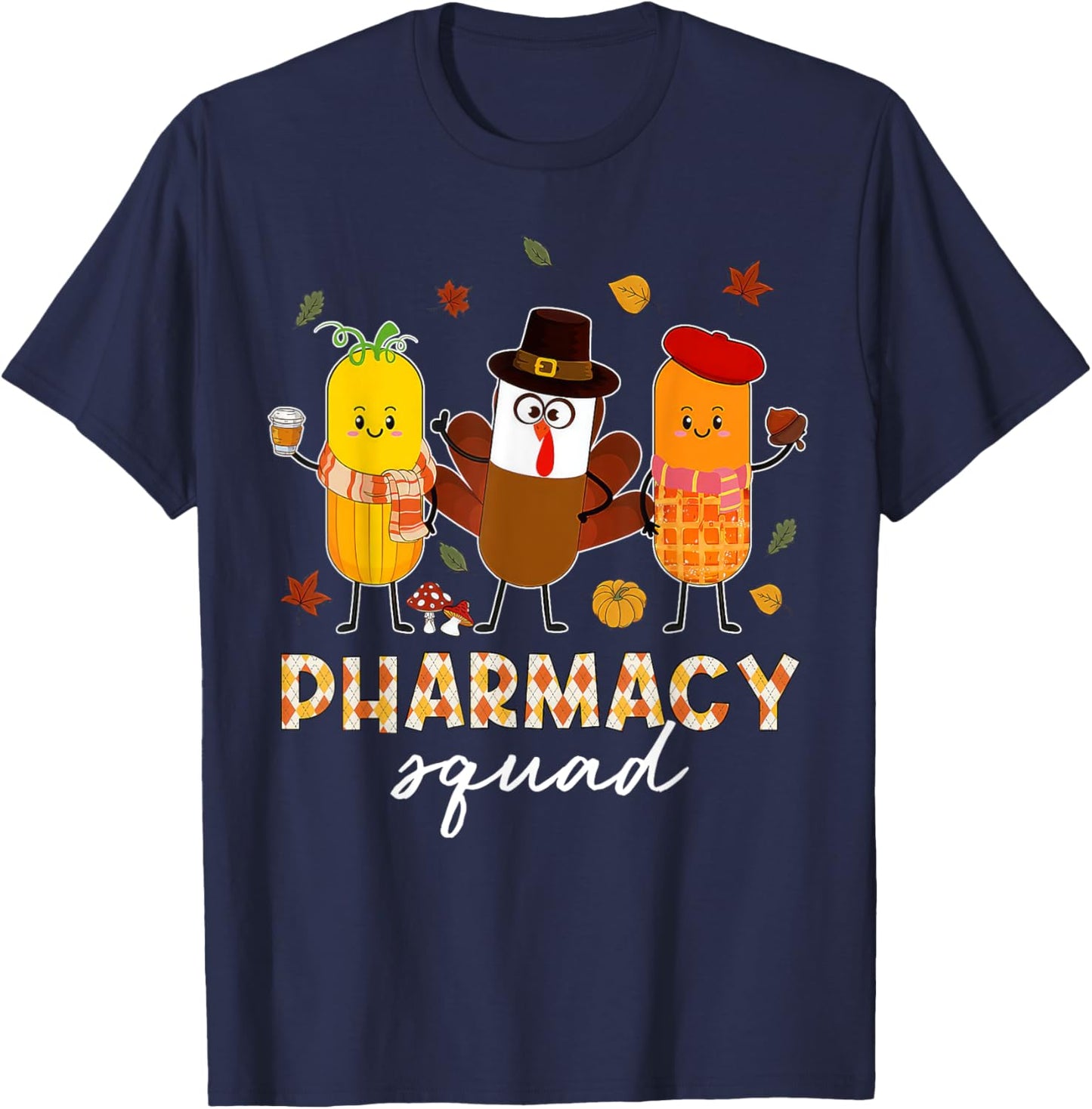 Pharmacy Squad Turkey Thanksgiving Pumpkin Fall Pharm Tech T-Shirt - T-Shirt | Navy
