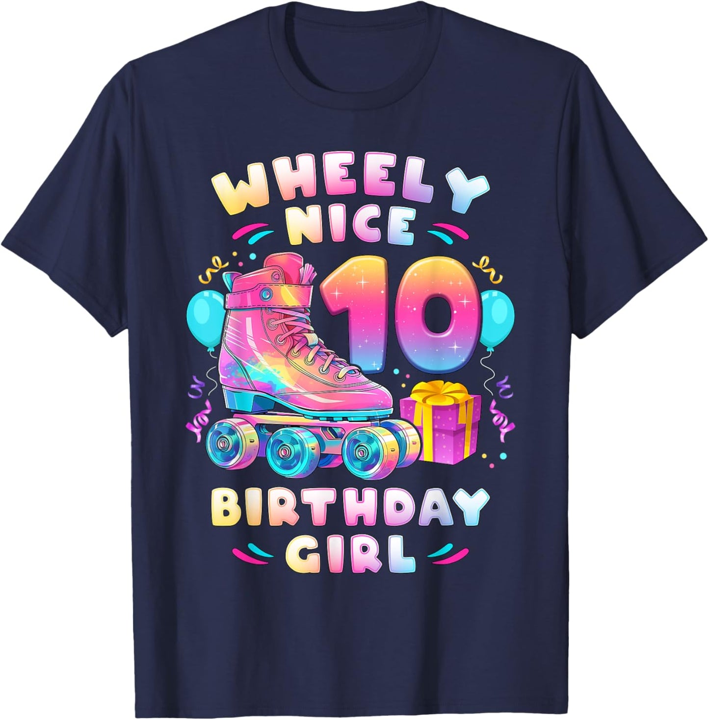10th Birthday Girl 10 Years, Roller Skates, Number 10 T-Shirt - T-Shirt | Navy