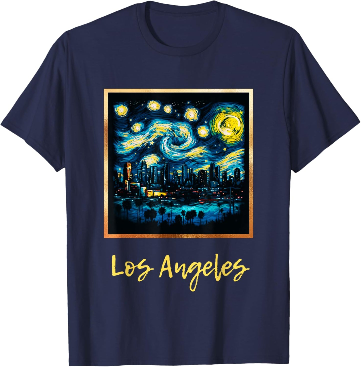 Vintage LA Los Angeles Skyline Starry Night Inspired T-Shirt - T-Shirt | Navy