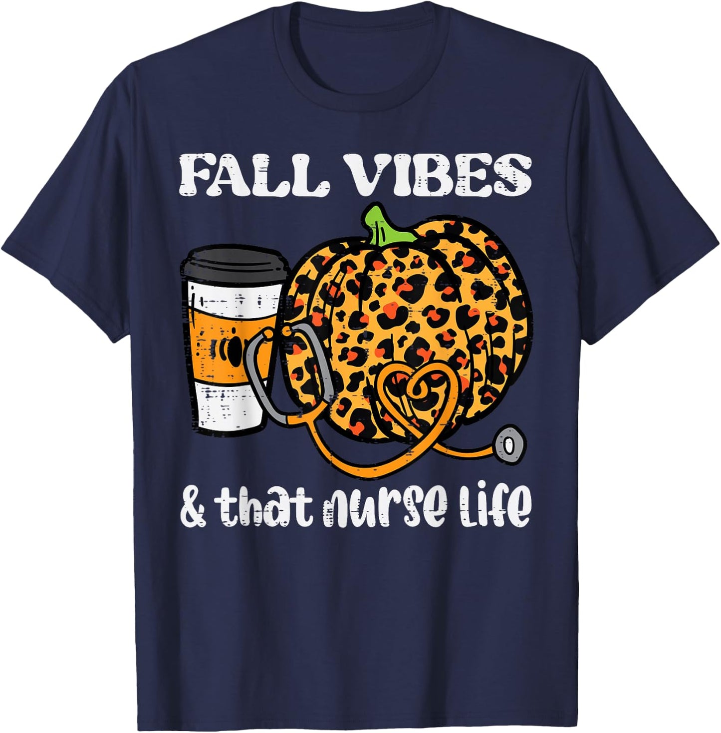 Pumpkin Fall Vibes Nurse Halloween Thanksgiving Scrub Women T-Shirt - T-Shirt | Navy