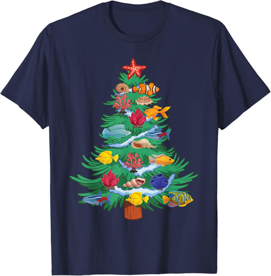 Saltwater Aquarium Christmas Tree T-Shirt - T-Shirt | Navy