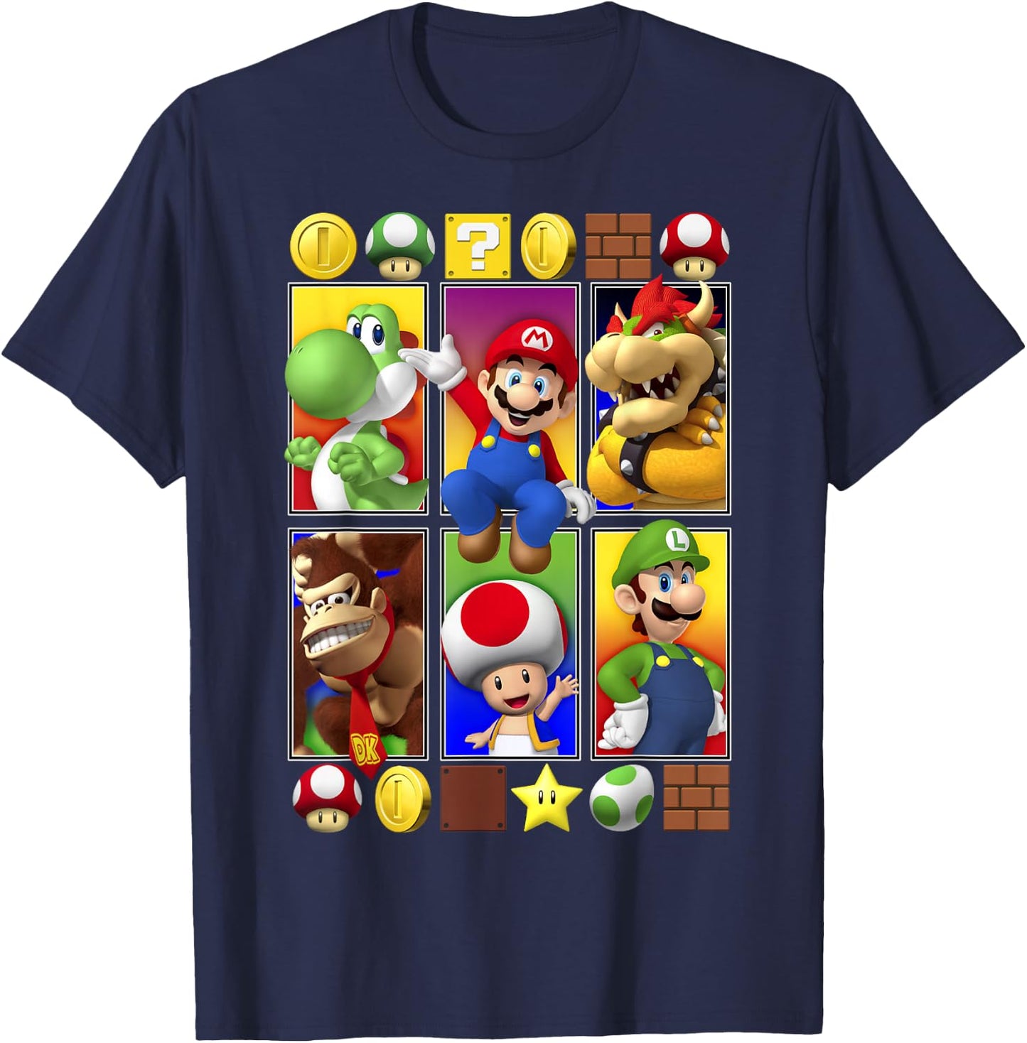 Super Mario Group Shot Items Panels T-Shirt - T-Shirt | Navy