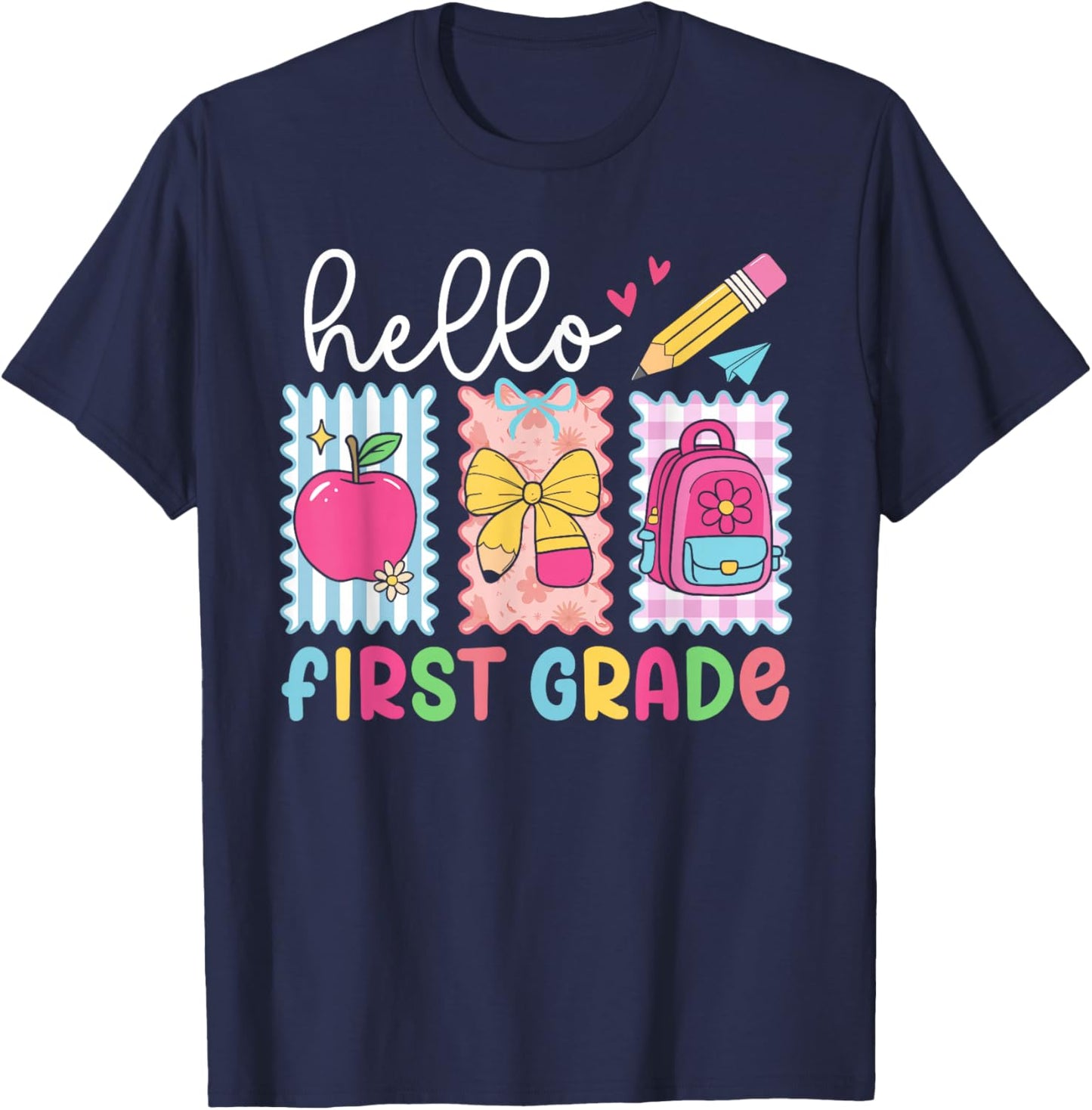 Hello First Grade Team Back to School Teacher Student Kids T-Shirt - T-Shirt | Navy