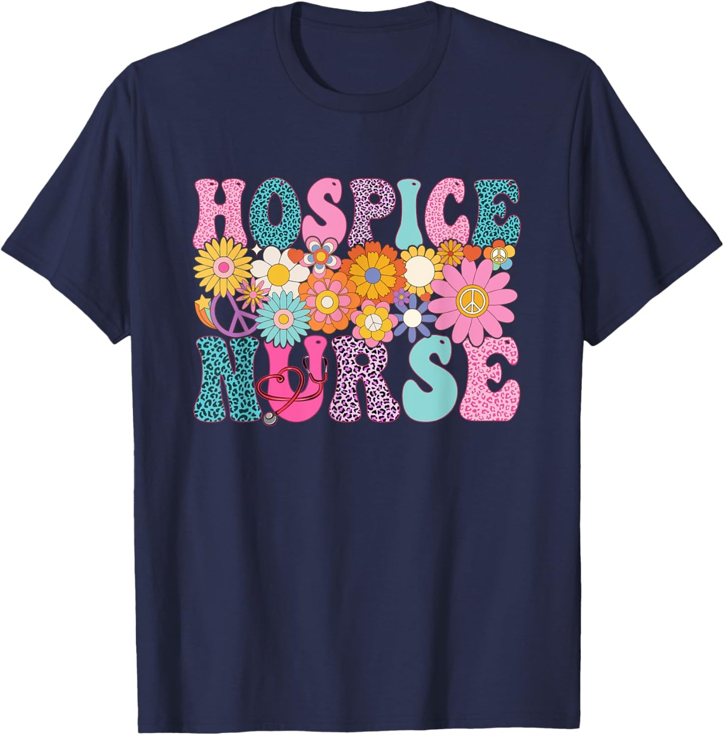 Hospice Nurse Week Groovy Leopard Appreciation Day T-Shirt - T-Shirt | Navy