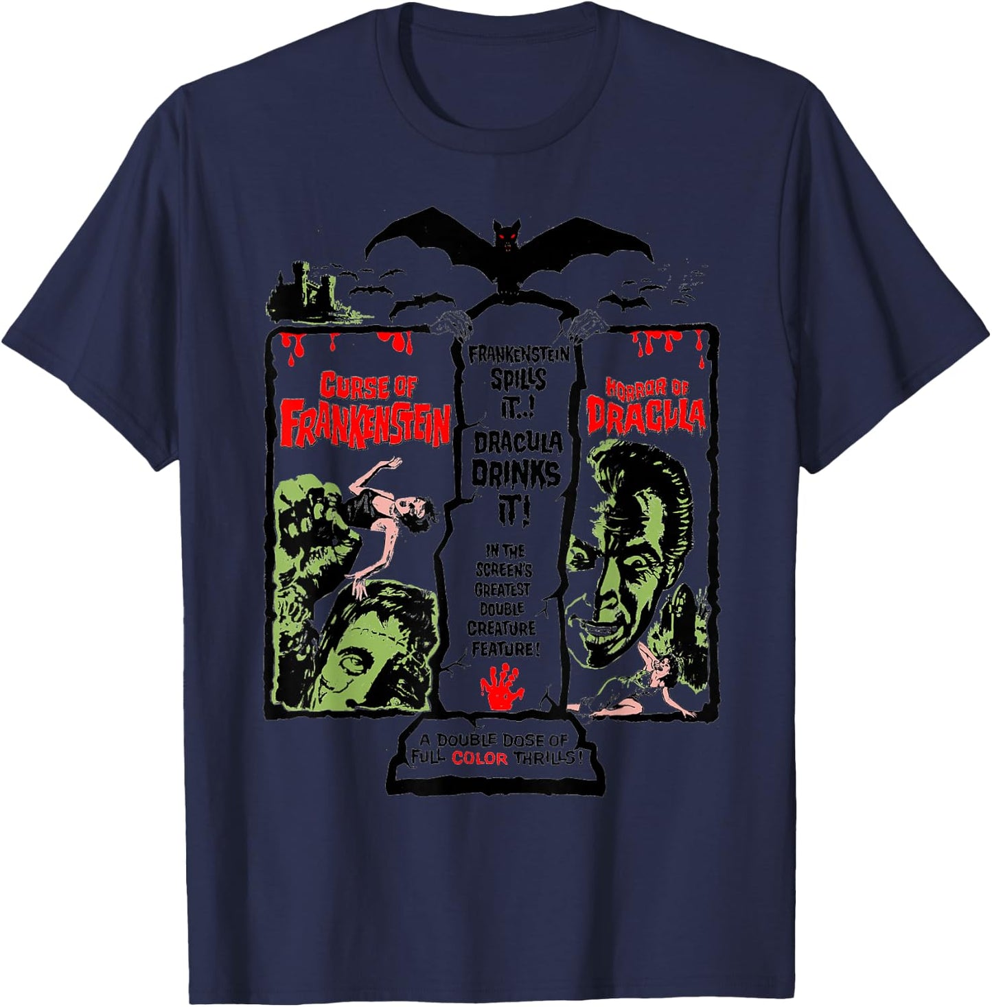 Horror Scene Sexy Dracula Halloween Frankenstein Horror T-Shirt - T-Shirt | Navy
