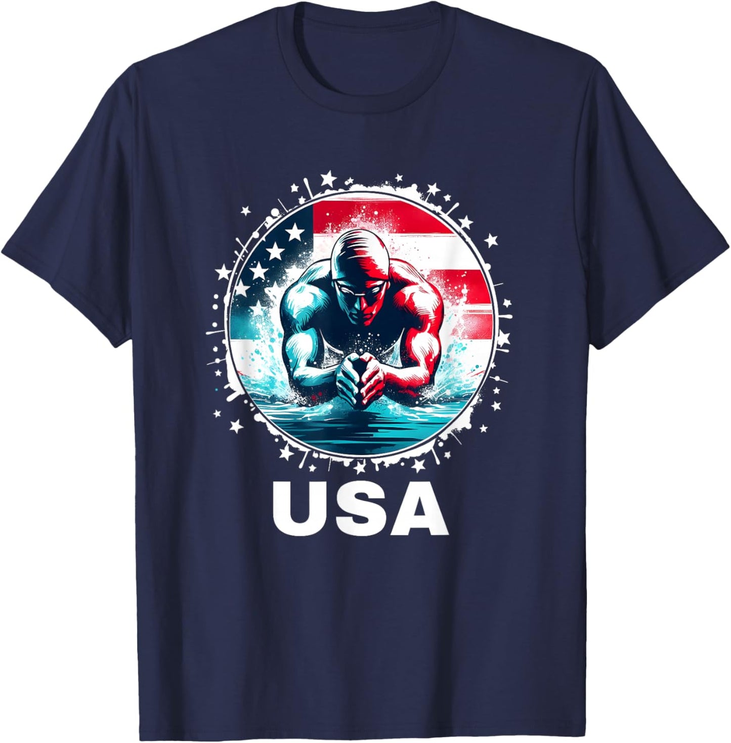 Swimming United States Team Apparel American Flag Swimming T-Shirt - T-Shirt | Navy