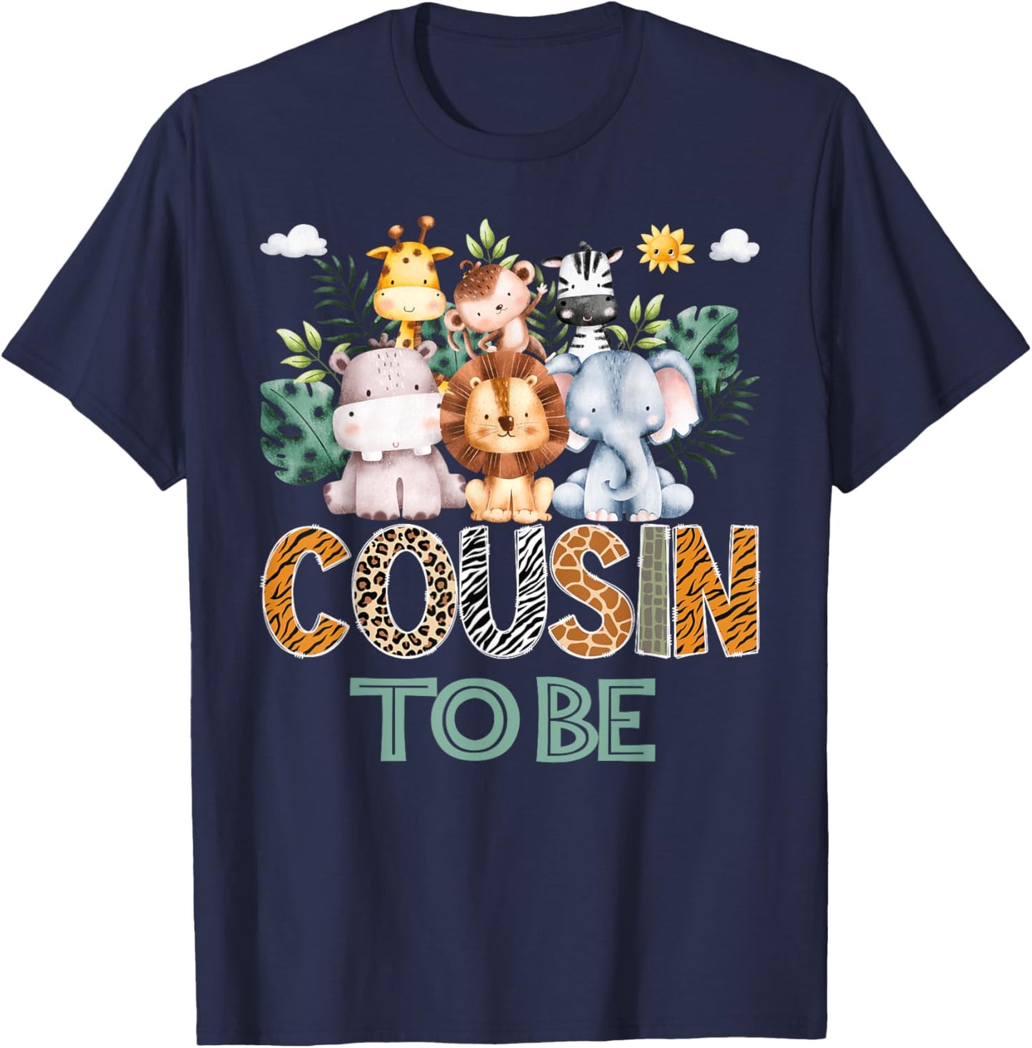 Soon To Be Cousin Jungle Animal Safari Gender Reveal T-Shirt - T-Shirt | Navy